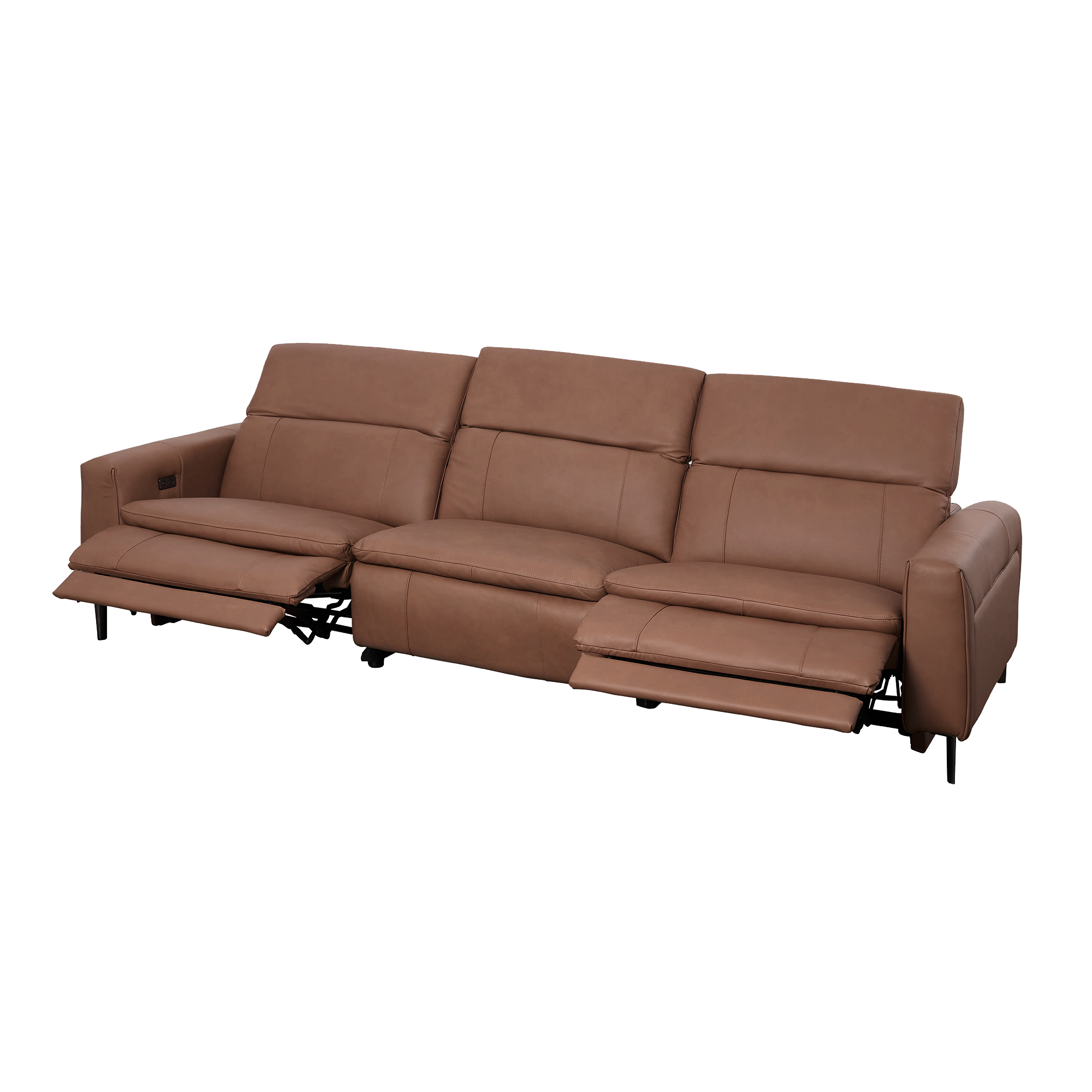 Clyde 4 Seater Power Recliner Sofa - Pecan Brown (Top Grain Leather) - Zero Wall