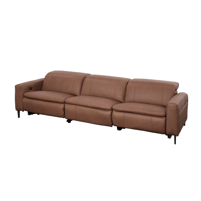 Clyde 4 Seater Power Recliner Sofa - Pecan Brown (Top Grain Leather) - Zero Wall - 13