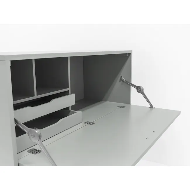 Arod Study Table 1m - White Grey - 9 - Gray, minimalist, modern, sleek, open shelving, white, clean lines, industrial