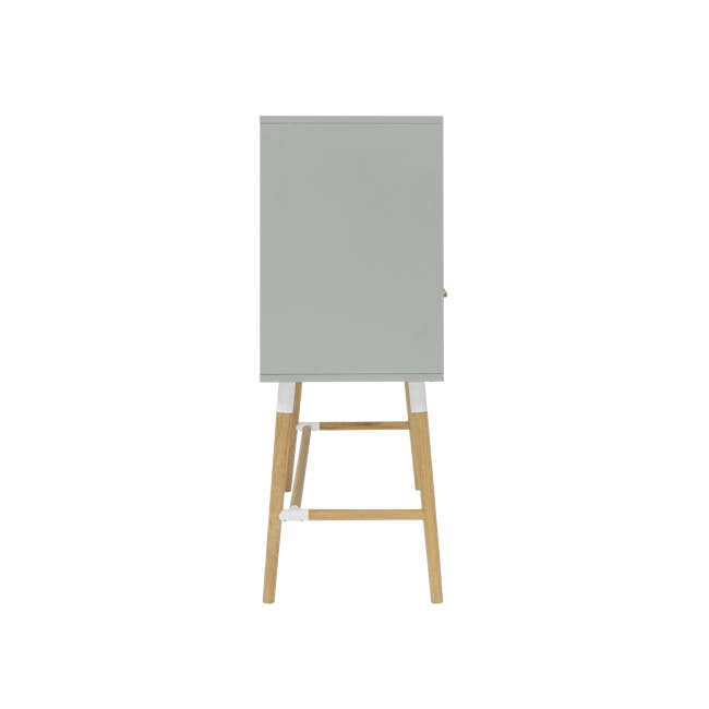 Arod Study Table 1m - White Grey - 7 - Gray canvas, wooden easel, minimalist art setup, modern interior, abstract painting