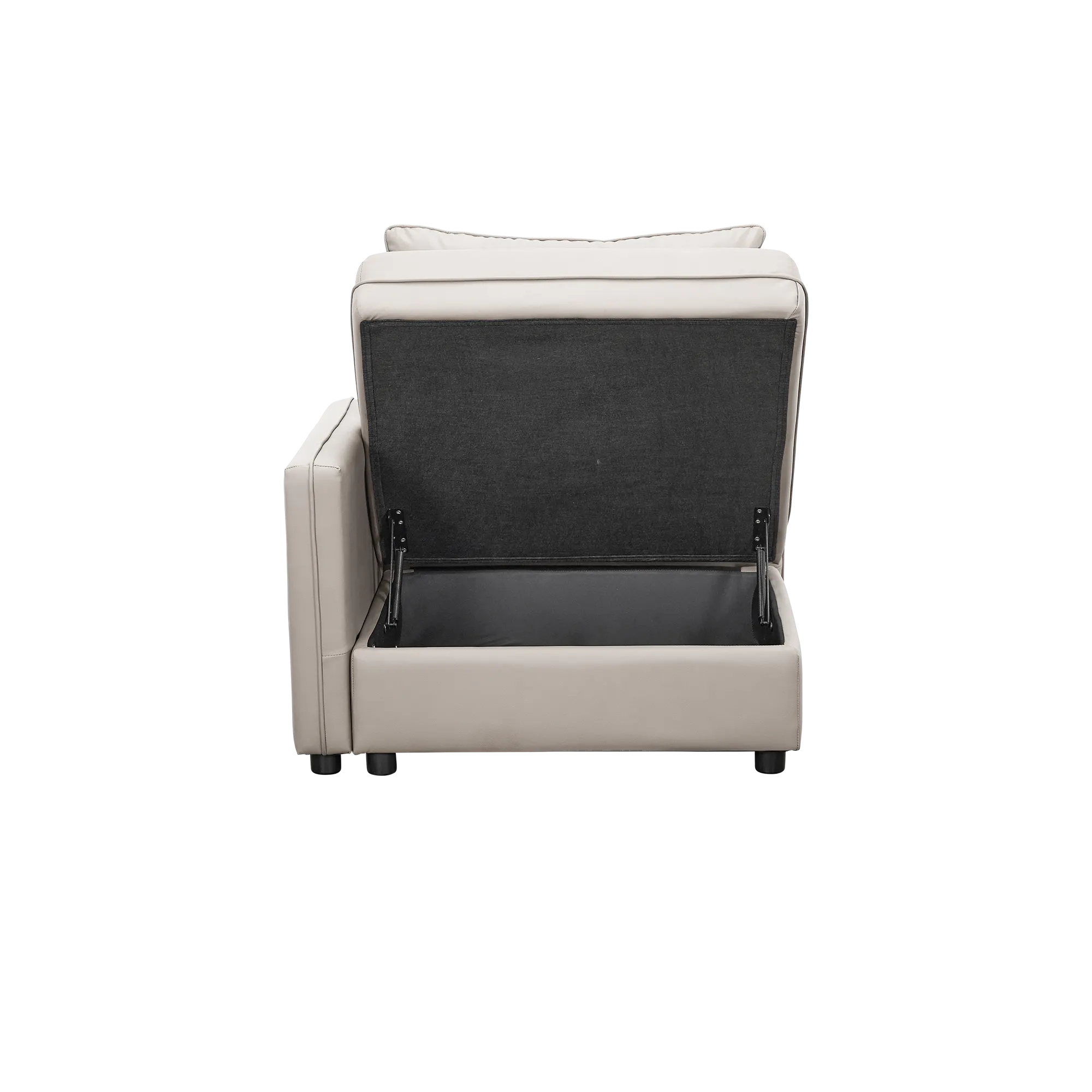 Cameron Left Storage Arm Unit - Grey (Pet Friendly) - 15 - Luxurious beige sofa with black storage compartment, minimalist