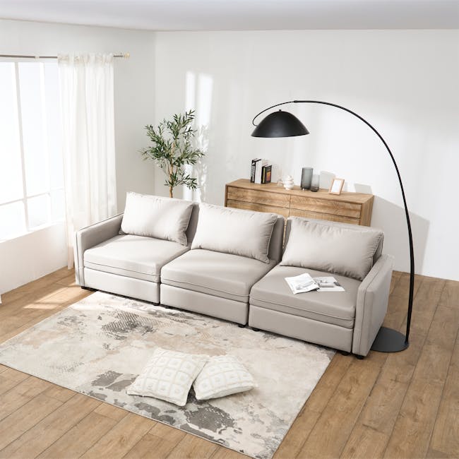 Cameron Left Storage Arm Unit - Grey (Pet Friendly) - 16 - Light-filled room with modern design, beige sectional sofa, floor
