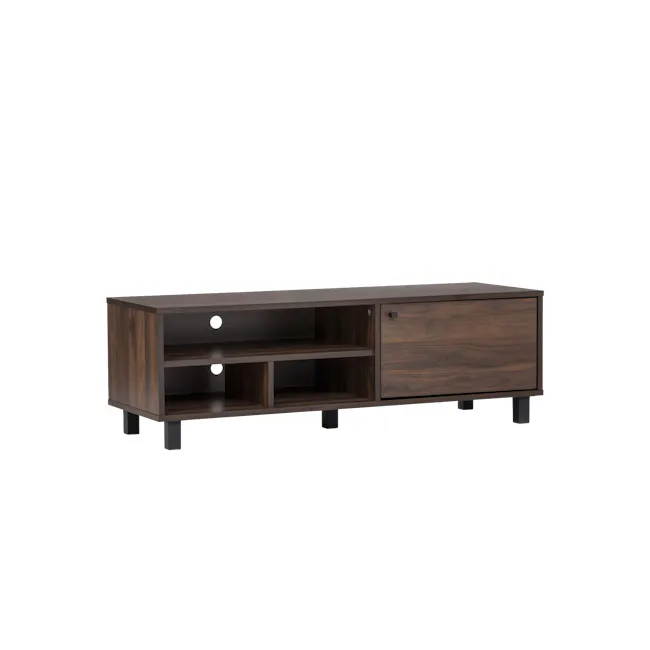 Ariane TV Console 1.1m - 3 - Wooden TV cabinet, dark wood finish, open shelves, minimalist design, built-in storage