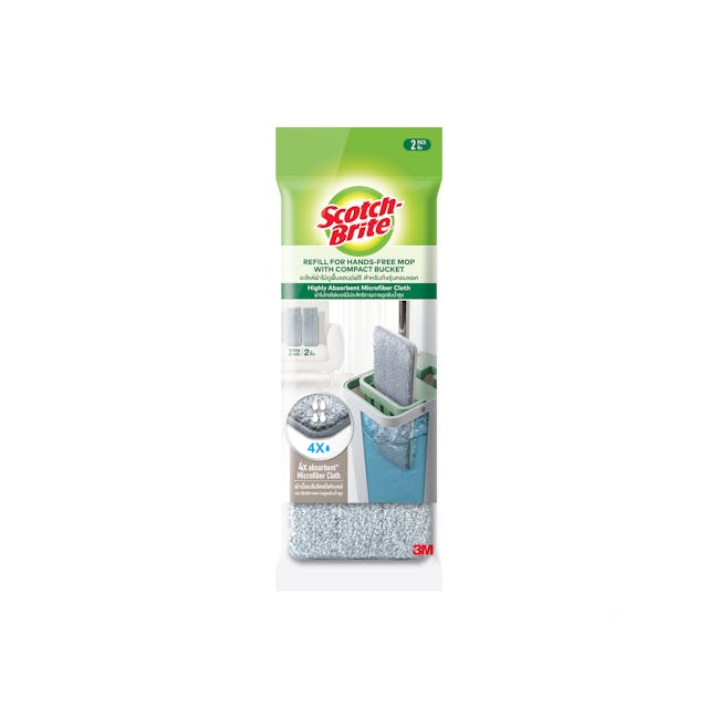 3M™ Scotch-Brite™ Compact Hands-Free Flat Mop Refill - 2 Pcs - 1 - Microfiber cloth, refillable mop, highly absorbent