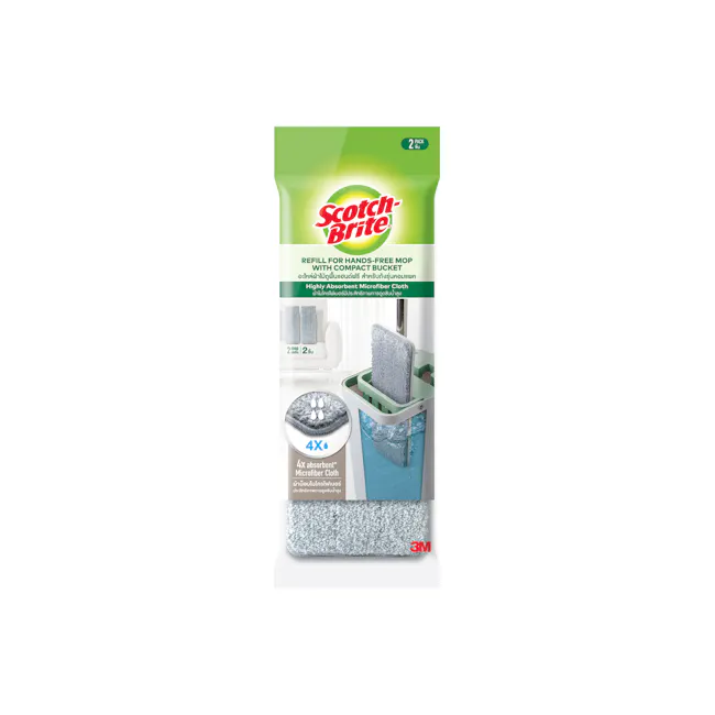 3M™ Scotch-Brite™ Compact Hands-Free Flat Mop Refill - 2 Pcs - 1 - Microfiber cloth, refillable mop, highly absorbent