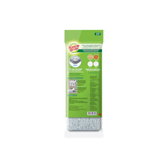 3M™ Scotch-Brite™ Compact Hands-Free Flat Mop Refill - 2 Pcs - 2 - Microfiber cleaning pad, 4x water absorption, highly