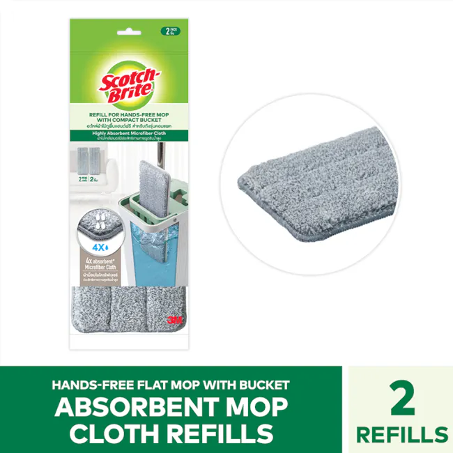 3M™ Scotch-Brite™ Compact Hands-Free Flat Mop Refill - 2 Pcs - 7 - Hands-free flat mop with bucket, absorbent mop cloth