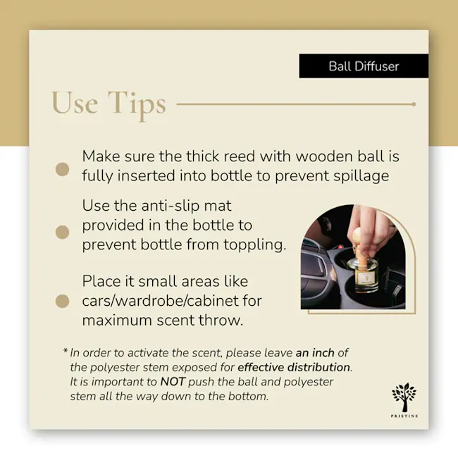 Pristine Aroma Ball Diffuser Signature Scent 50ml - Himalayan Tea (ION Orchard) - 6 - - Ensure thick reed with wooden ball
