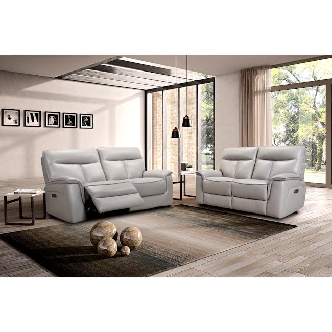 (As-is) Henri 2 Seater Recliner Sofa - Mirage Grey (Genuine Cowhide + Faux Leather) - 4
