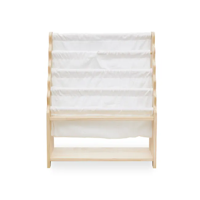 Nizu Kids 5-Tier Book Shelf - White - 2 - Wooden bed frame, white bedding, wooden slats, wooden shelf, minimalist design