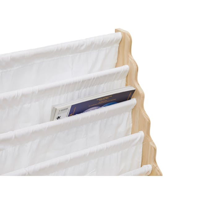 Nizu Kids 5-Tier Book Shelf - White - 5 - White fabric, wooden frame, cushioned chair, soft texture, comfortable seating