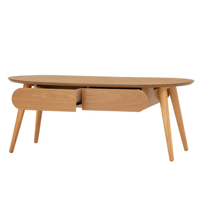 Ora Twin Drawer Coffee Table 1.2m - Natural - 3 - Modern wooden dining table with curved legs, minimalist design, natural