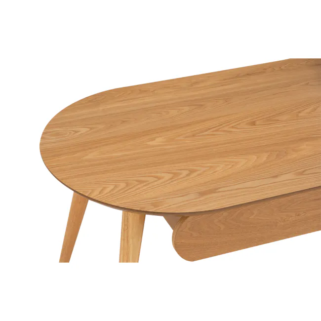 Ora Twin Drawer Coffee Table 1.2m - Natural - 5 - Wooden table with curved legs, minimalist design, natural wood grain