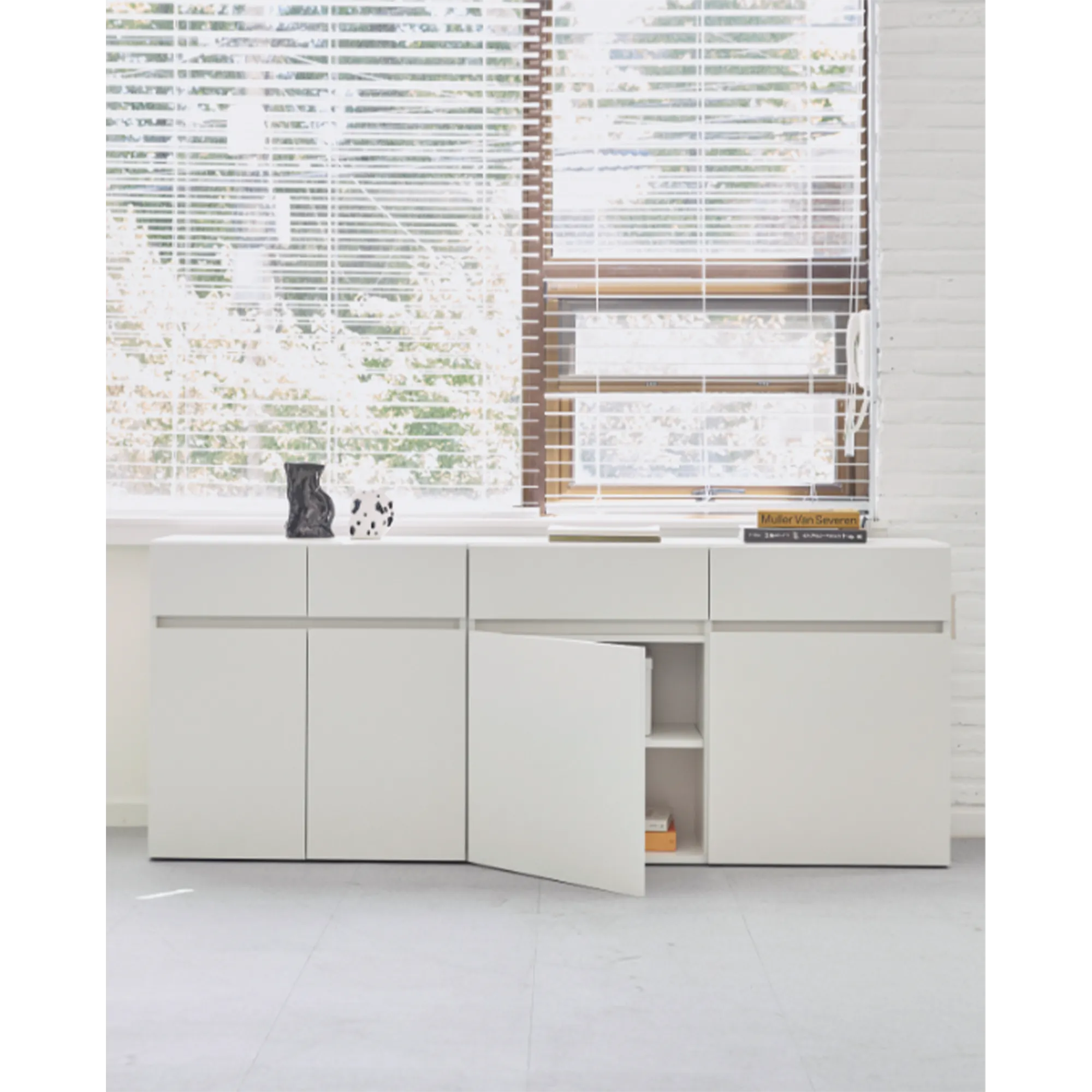 Benson Modular Cabinet 1.2m - 9 - White modern cabinet, minimalist design, floating shelves, built-in storage, open cabinet
