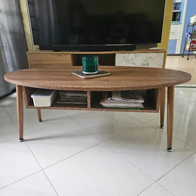 Customer home photo 1: Coffee table blended well with our sofa set and tv console unit.
Overall looks great in our living room.
