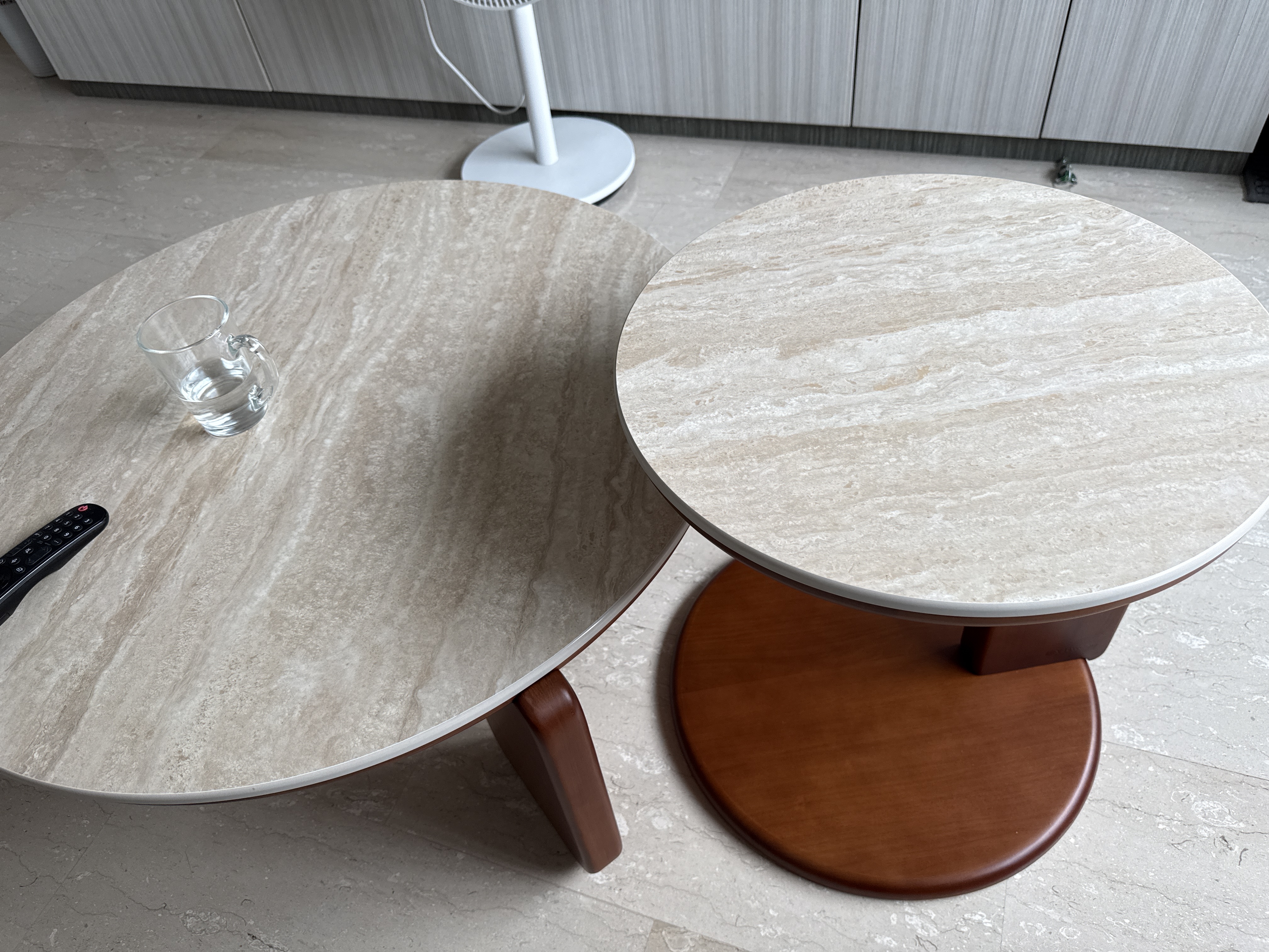 Customer home photo 6: The table top is beautiful and matches my floor!! Base is also pretty heavy and solid so it doesn't tip over easily. Highly recommend!
