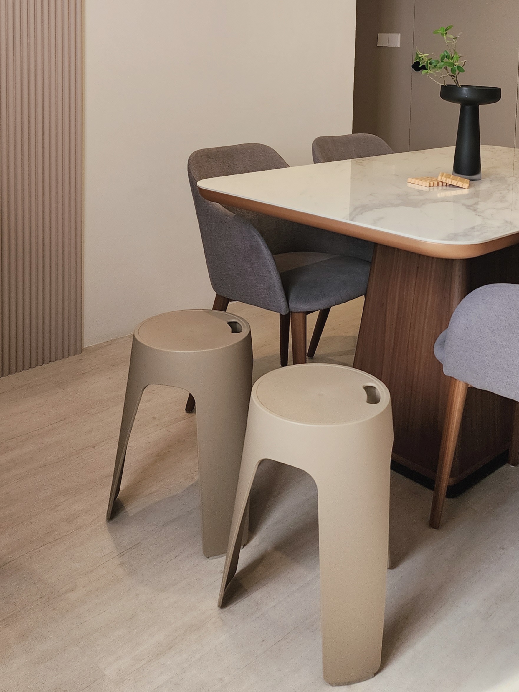 Customer home photo 2: Solid and stylish stackable stools! No regrets getting these to host more people at home.