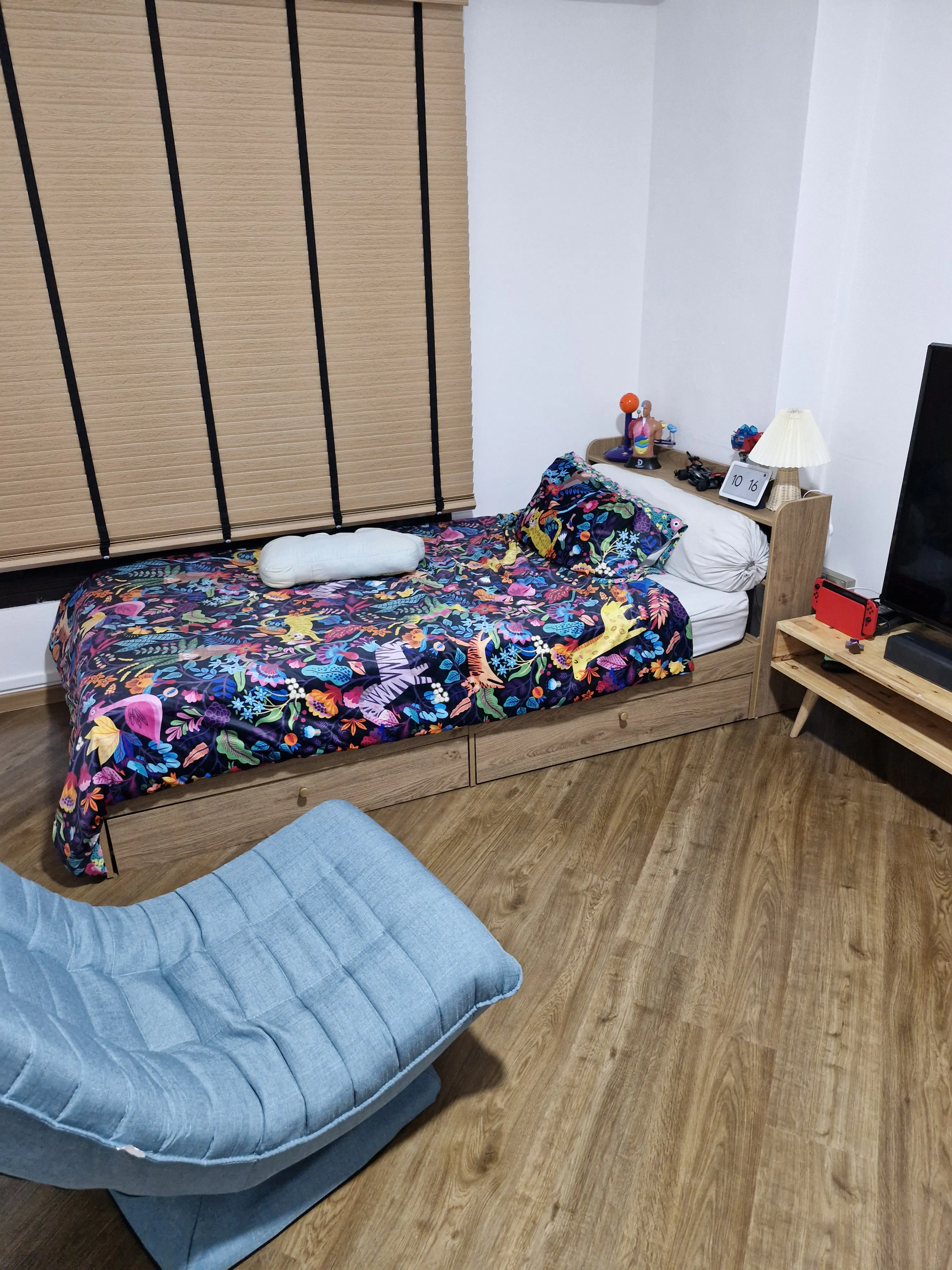 Customer home photo 3: Match with our house theme. Love the design that it has a storage drawer at the side to put my kids toys. Extra functional space