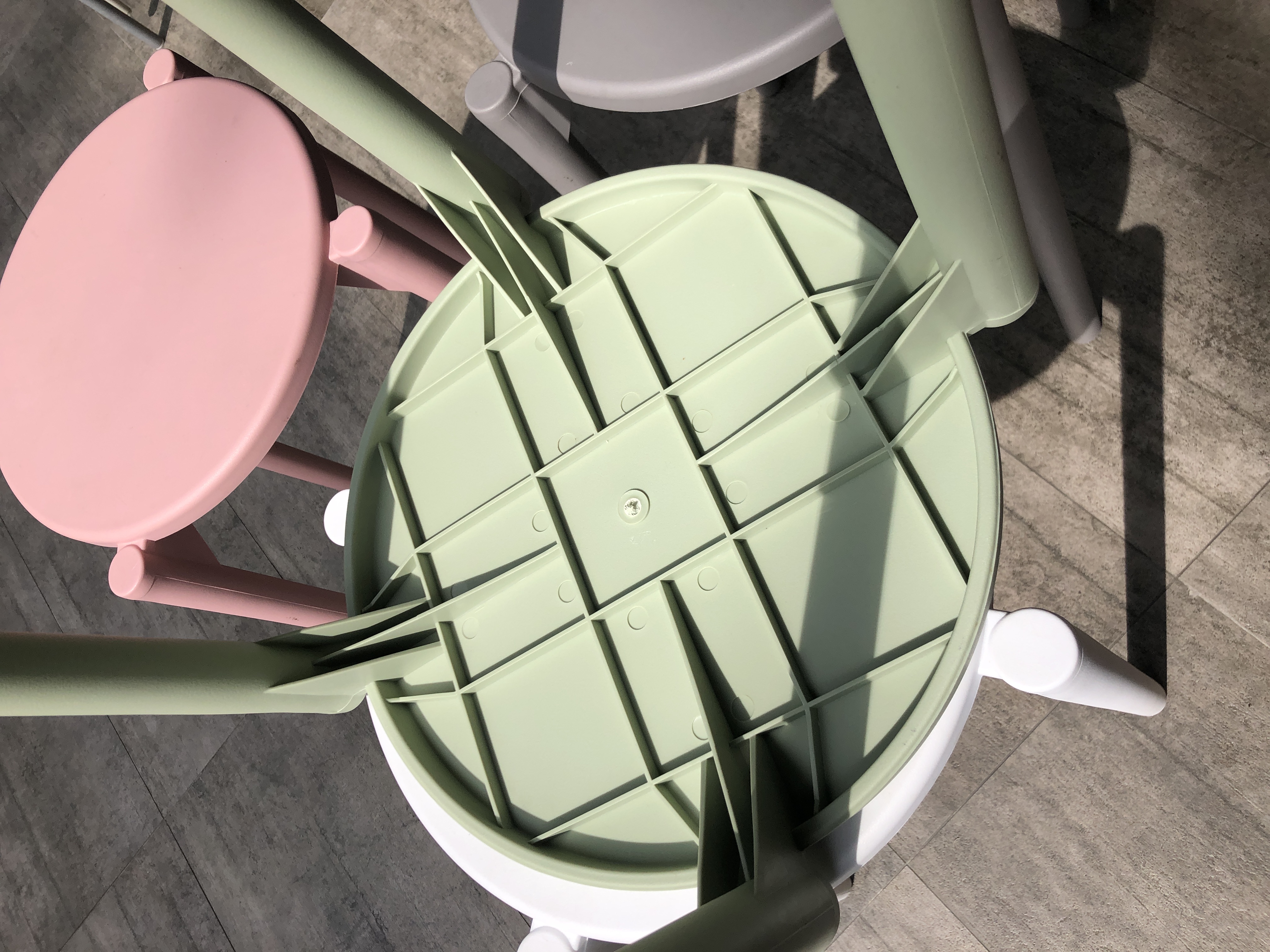 Customer home photo 8: Sturdy and does not have screws below the seat which can loosen with use. Rubber stoppers still intact after 4 months of daily usage. Easy to clean.