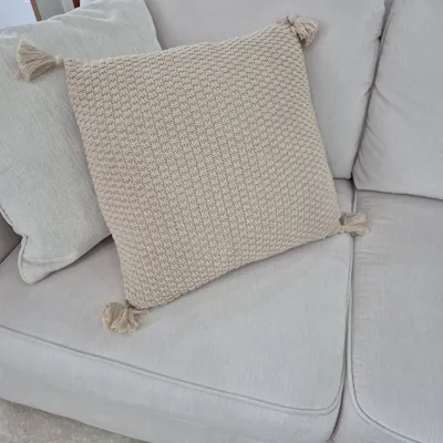 Customer home photo 3: Colour is darker than anticipated - it is more beige than cream. Nonetheless, it is well made, material is pretty thick. Good quality.