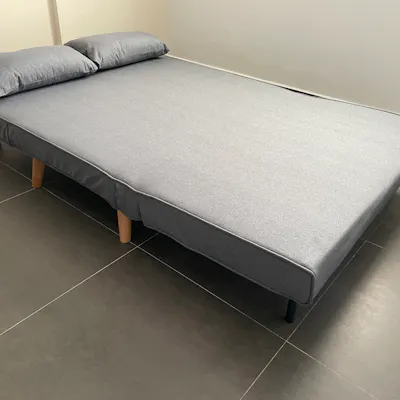 Customer home photo 6: Easy to change configuration. Sturdy legs, firm mattress. Very happy with the purchase. They assembled the legs on site and delivery was on time, fast and done well.