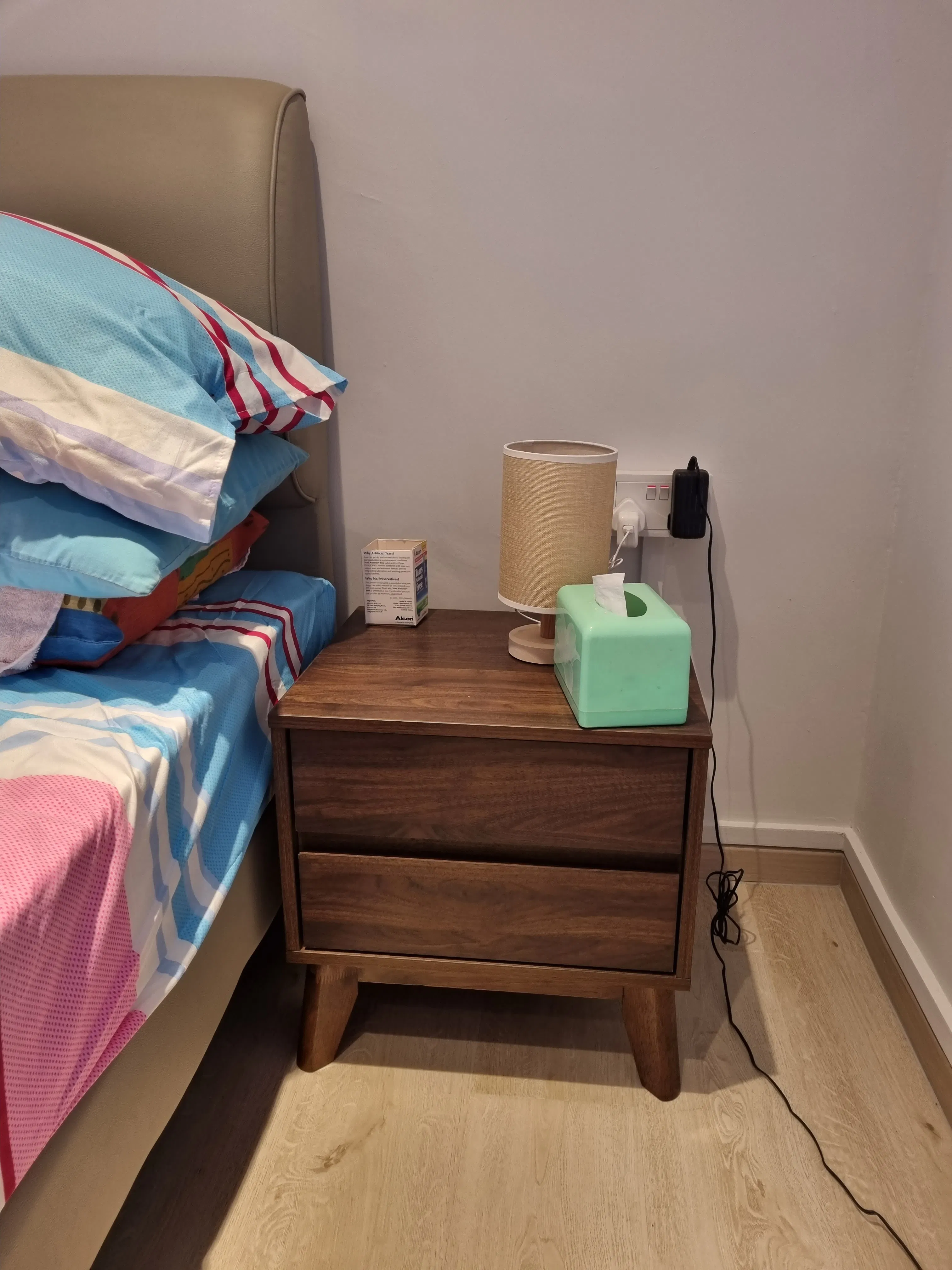 Customer home photo 4: Love the walnut wood color, very classy.  Great material and sturdy.
The 2 drawers are great storage as well!