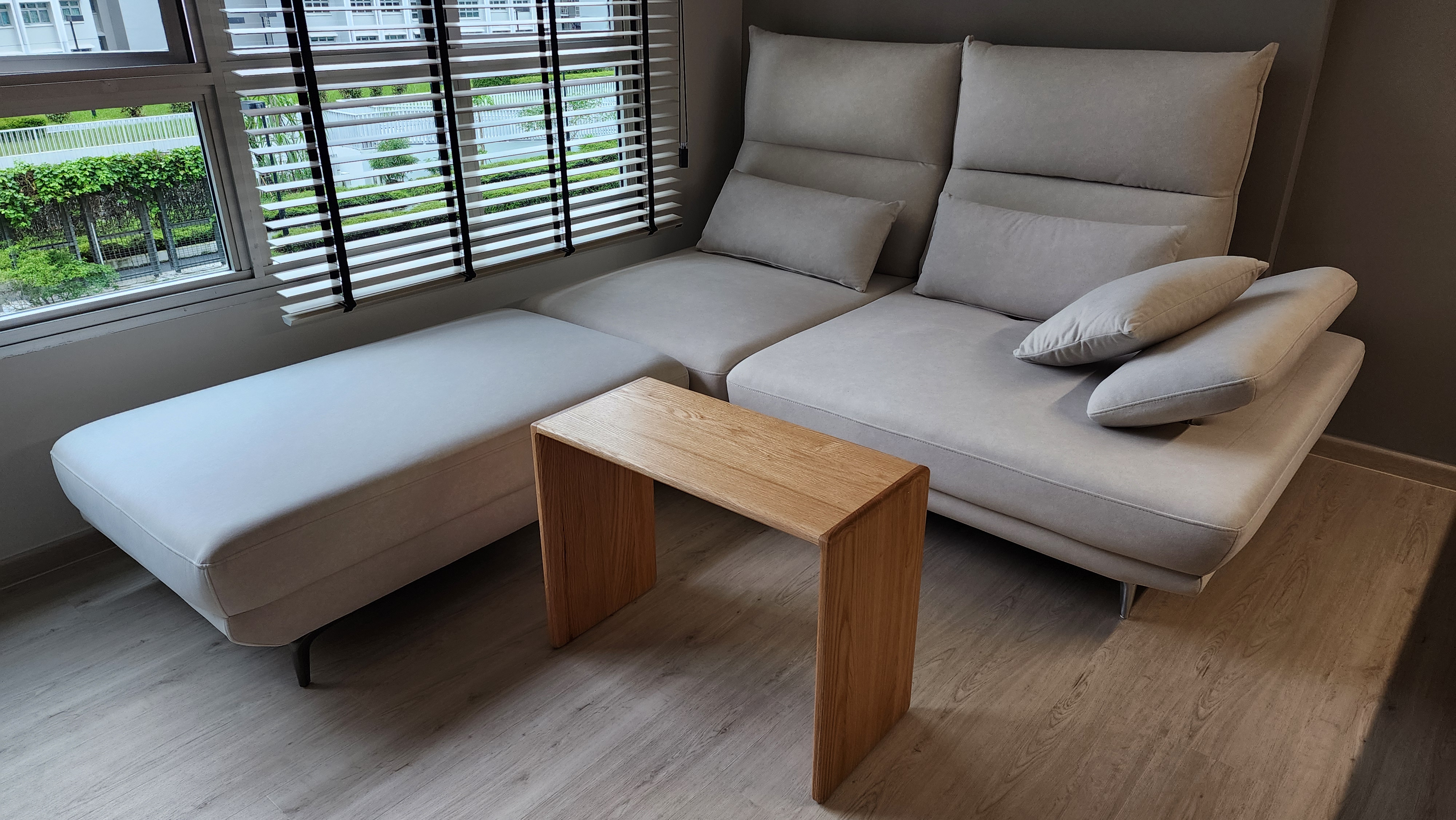 Customer home photo 16: I love the velvety feel of the sofa.  It looks so cosy in my living room.  Looking forward to laze at the sofa.  It can even double up as a sofa bed.