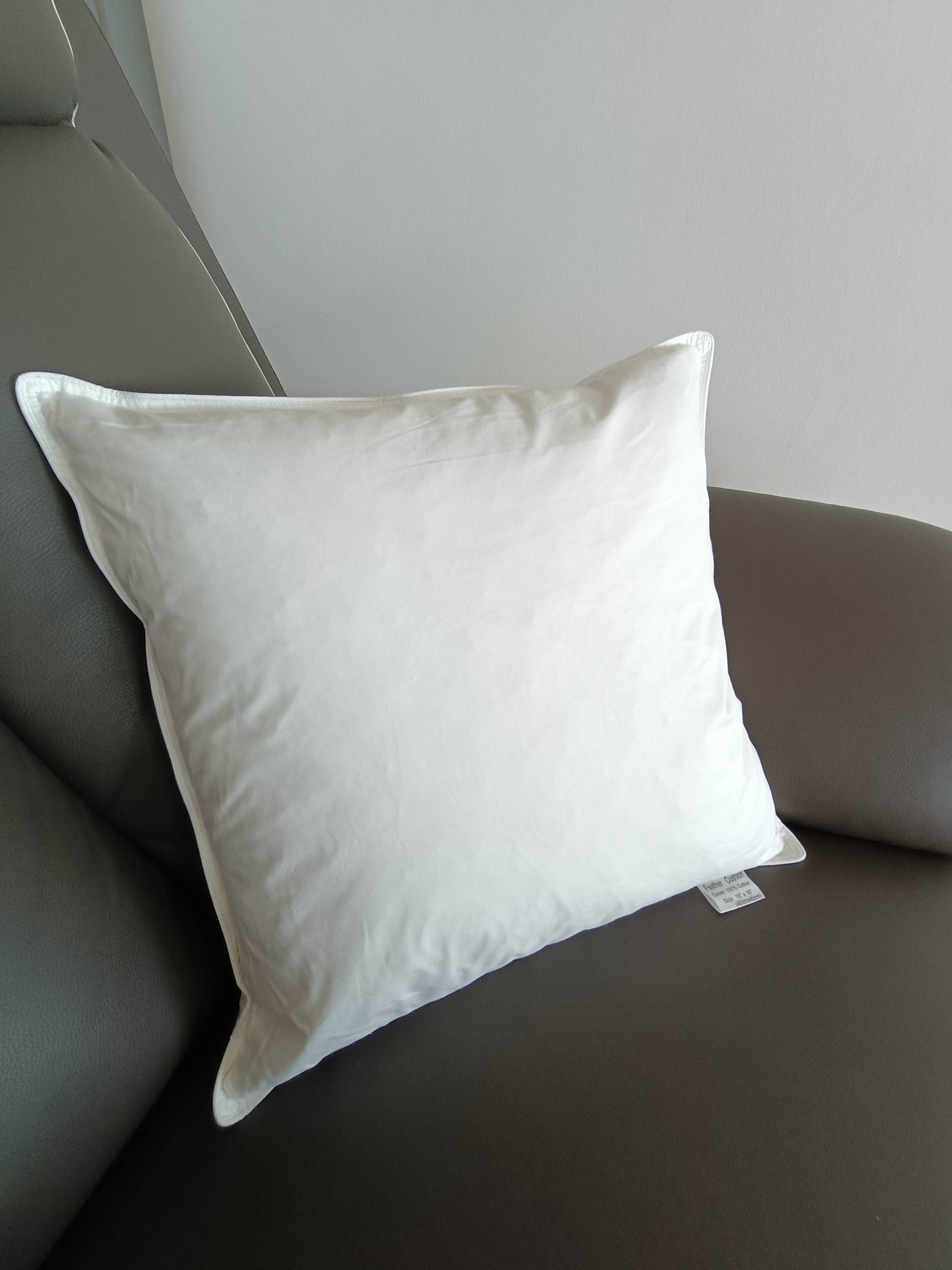 Customer home photo 1: These inserts are feather-filled and they feel just right as sofa cushions. The double sewn stitches are nicely done and the fabric quality is also good. Love it! 😍