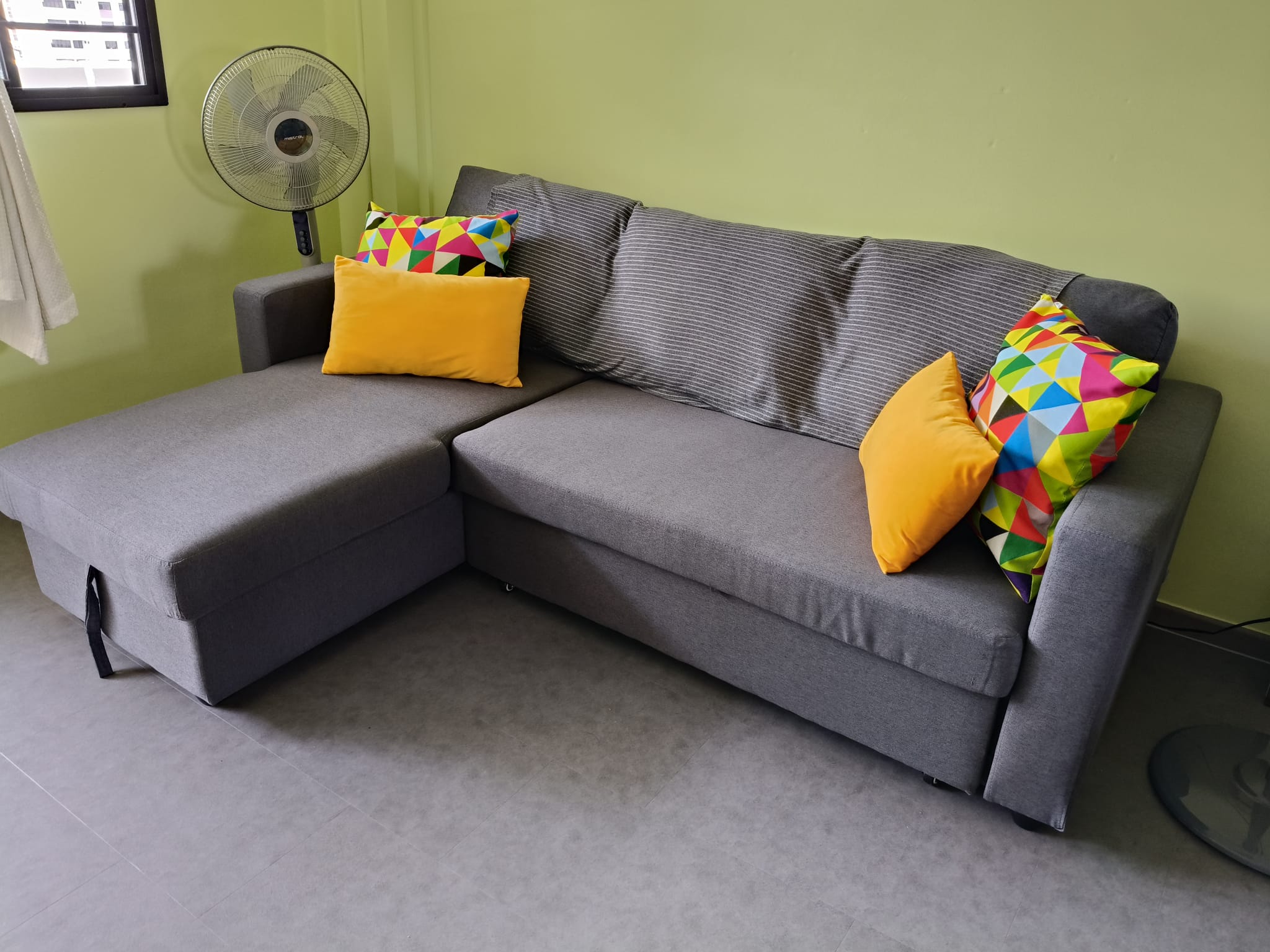 Customer home photo 21: Comfortable and just right for a 3 room flat.  Love the storage space and able to extend to a bed.  Loves easy to clean.