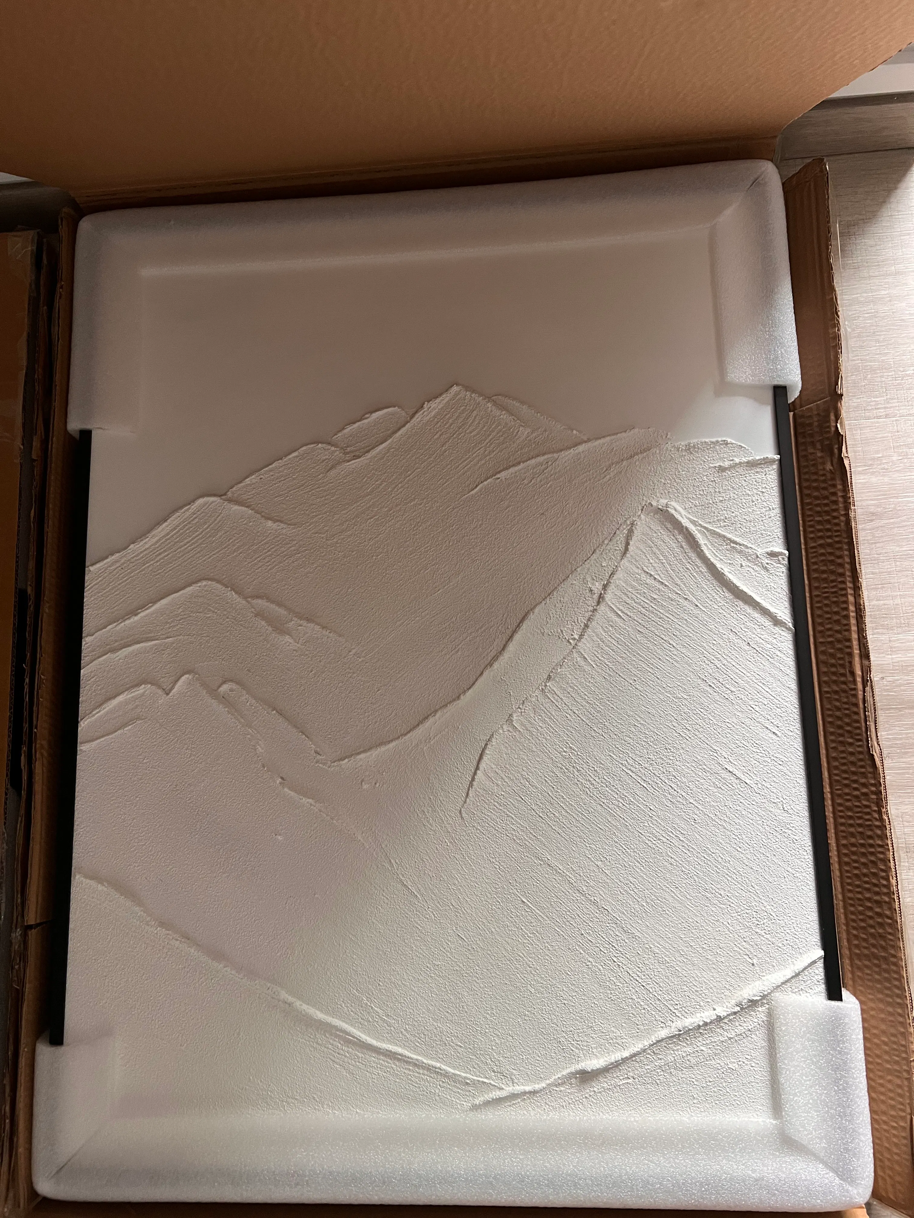 Customer home photo 1: Love the mountain! Item came in with guards and delivered safely. Have yet to hang on the wall as my house is still undergoing renovation.