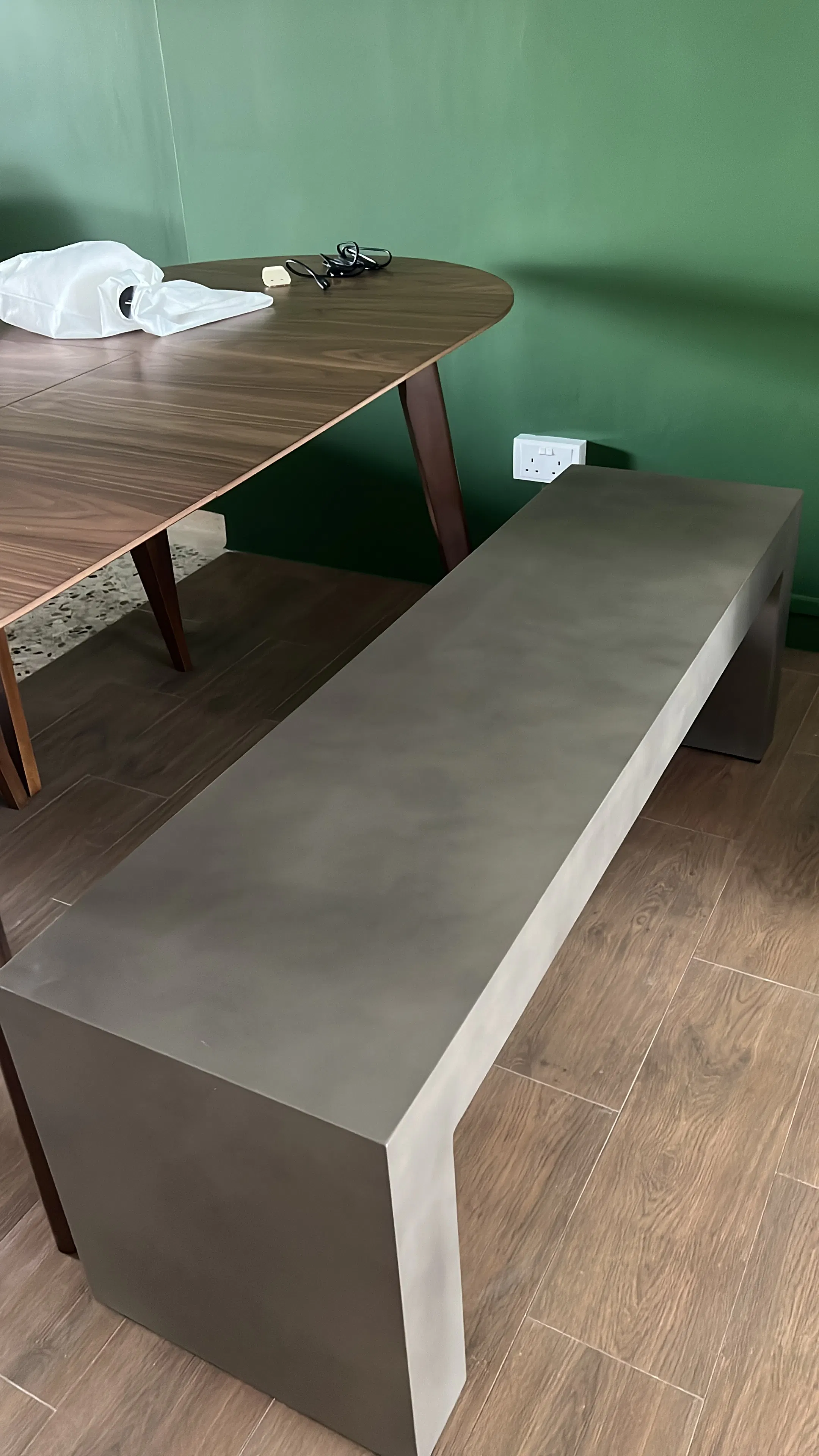 Customer home photo 1: Love the look but it’s super heavy! Good thing it comes with foam sliders underneath so you can still push it around for adjustments.