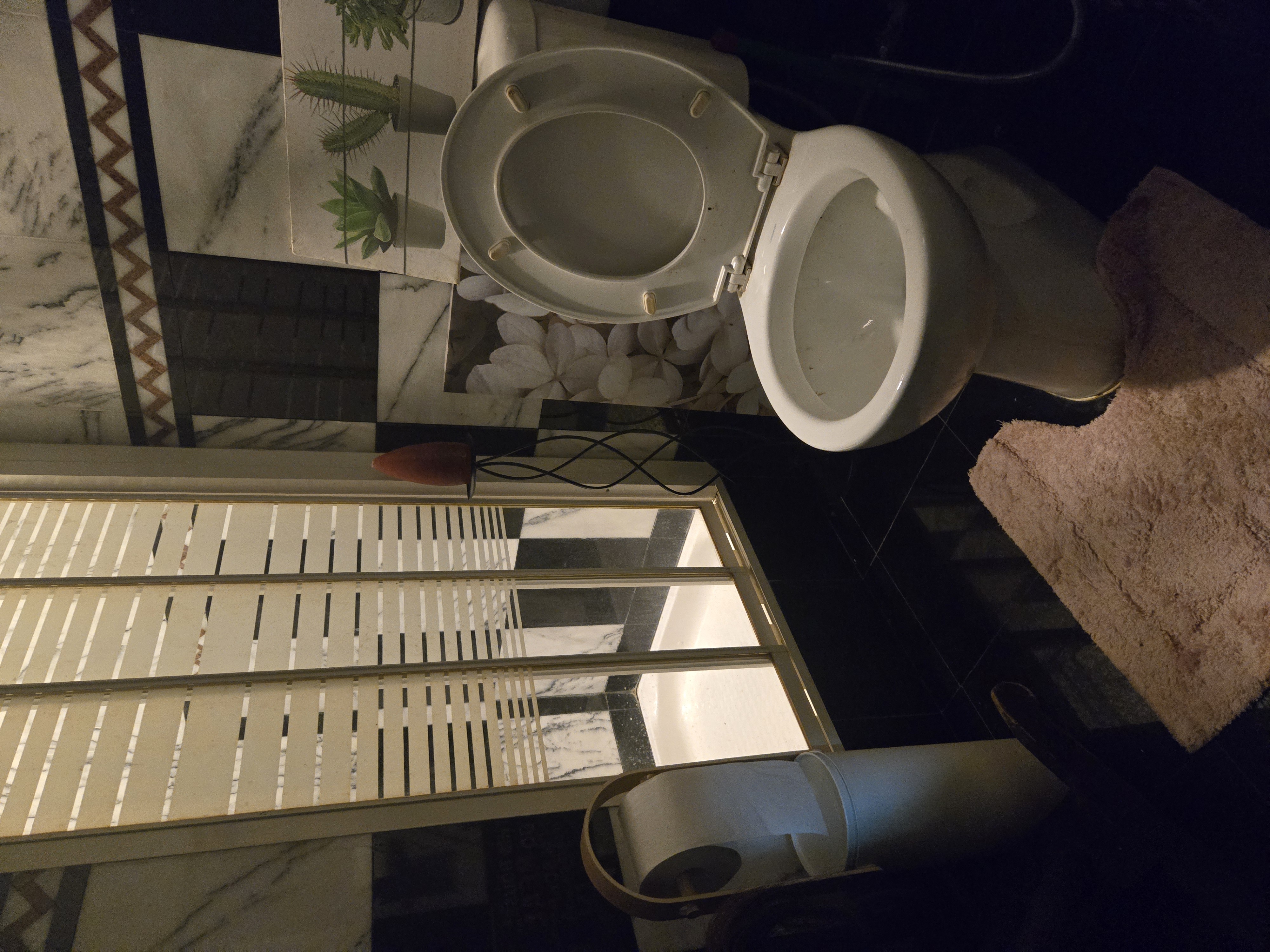 Customer home photo 1: Very unique toilet roll holder. The current toilet roll holder is on the left which may not be too convenient. Now anyone needing toilet paper and also take from the right. The holder is very unique and spare rolls are also stored below!