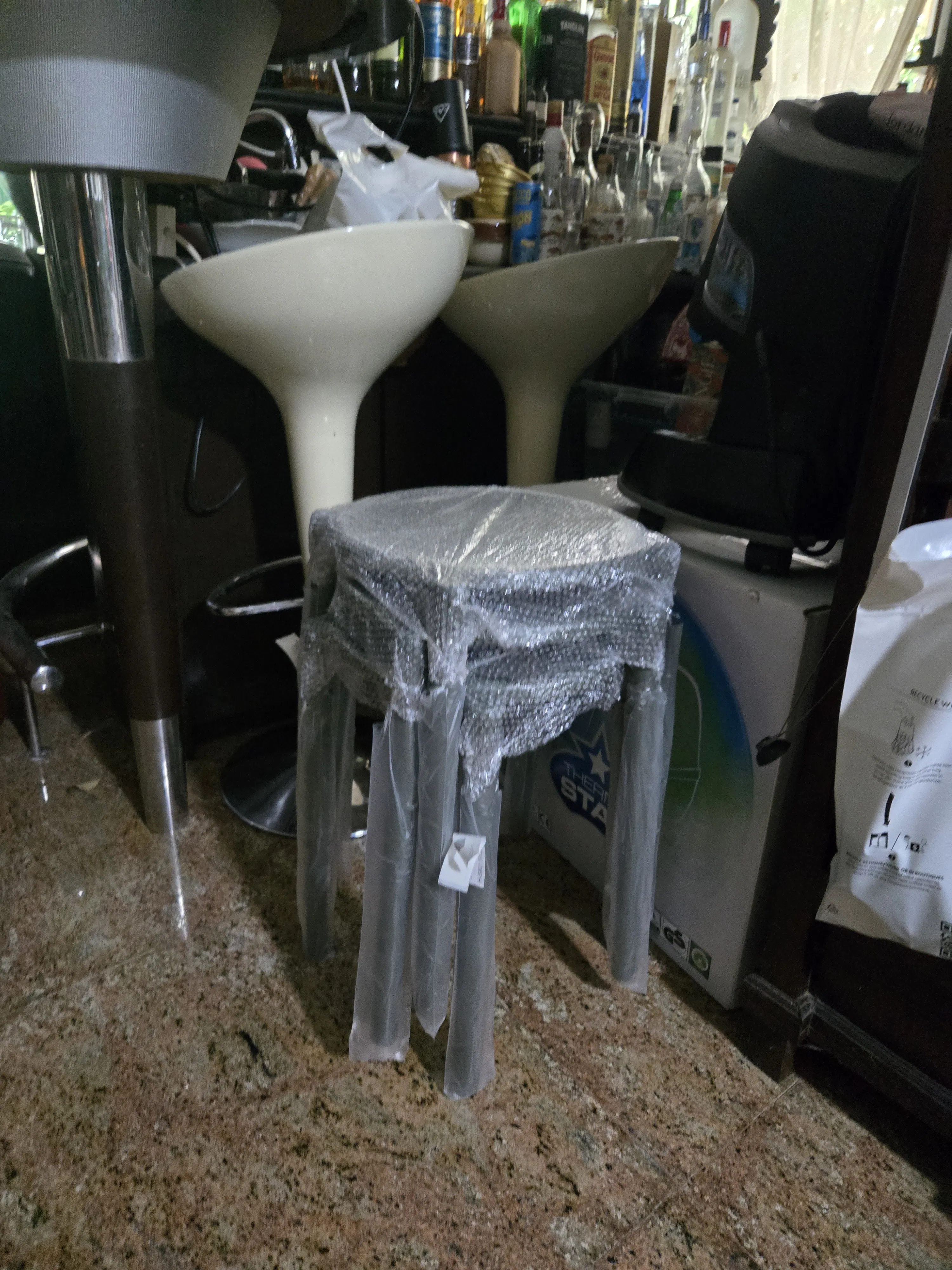 Customer home photo 2: These stools do not take up space. Easily deployed and used when family or friends drop by for a meal and exceeding 6 of us as my dinning has only 6 dinning chairs.