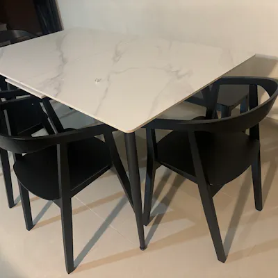 Customer home photo 2: Solid dining table.
Love the white and black combination.