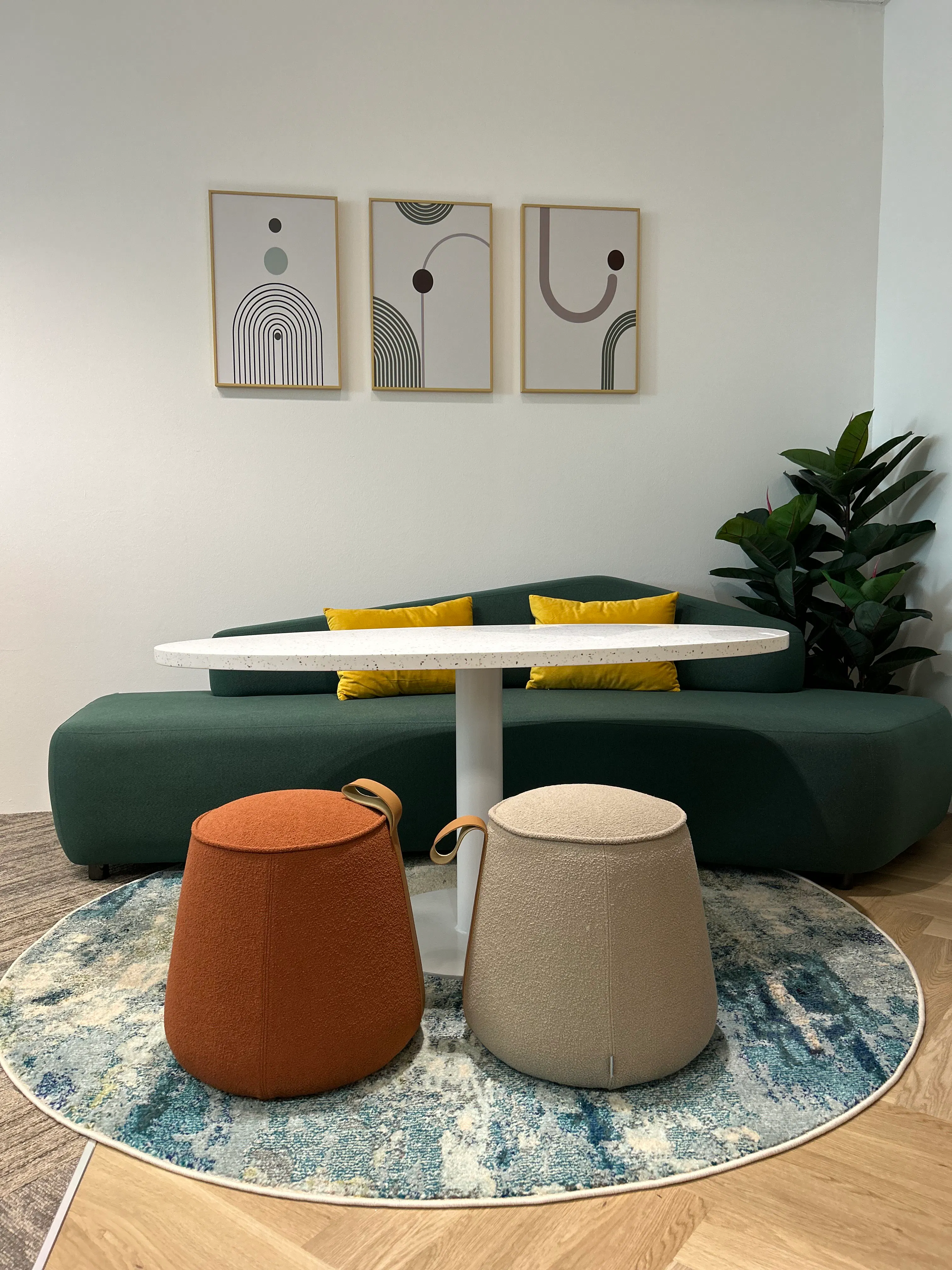 Customer home photo 2: The paintings were a steal! In a set of three, they complemented the sofa and rug.
