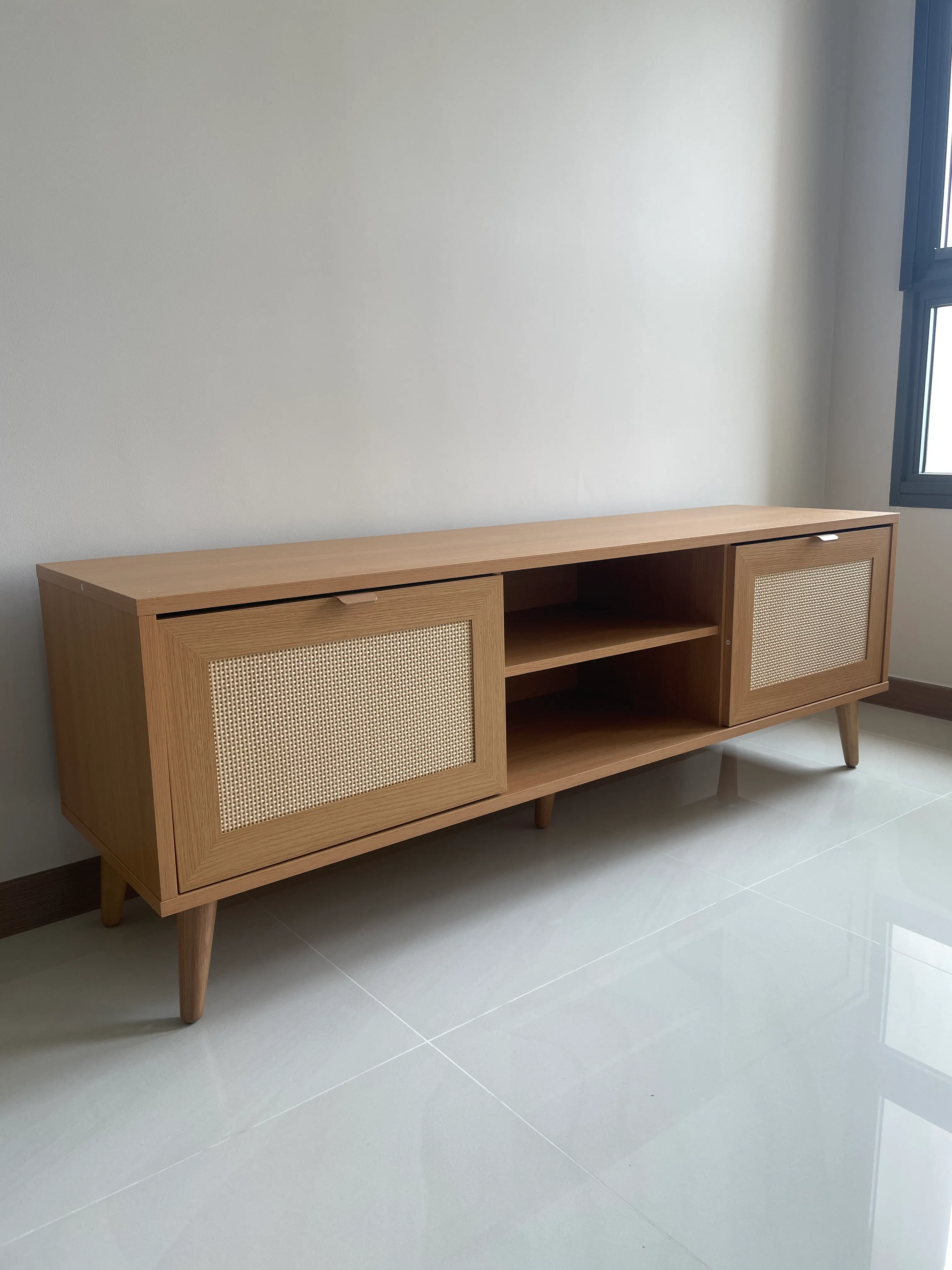 Customer home photo 2: Super pretty, soft closing, and rattan detailing is not sharp. Nice and sturdy.