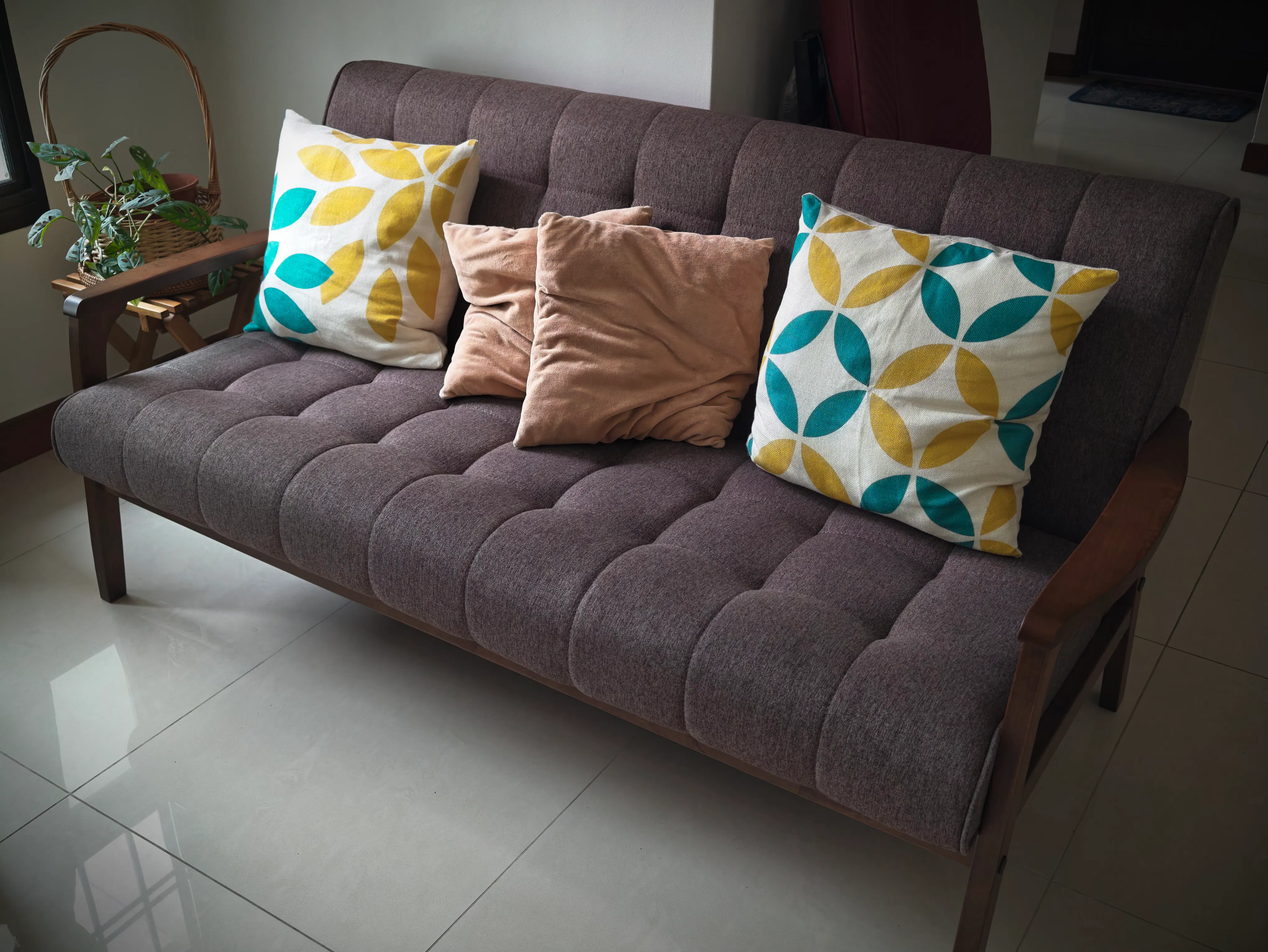 Customer home photo 3: Ergonomically space saving. The reason for buying this 3 plus 2 seater. Gives an air of class. More room to keep the room clean and spacious. Although the cushion is a bit hard, the seating position is very upright. Good for posture warchers