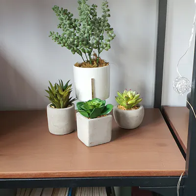 Customer home photo 4: Cute mini faux plant. Quality is good. Perfect for a touch of green on the bookshelf