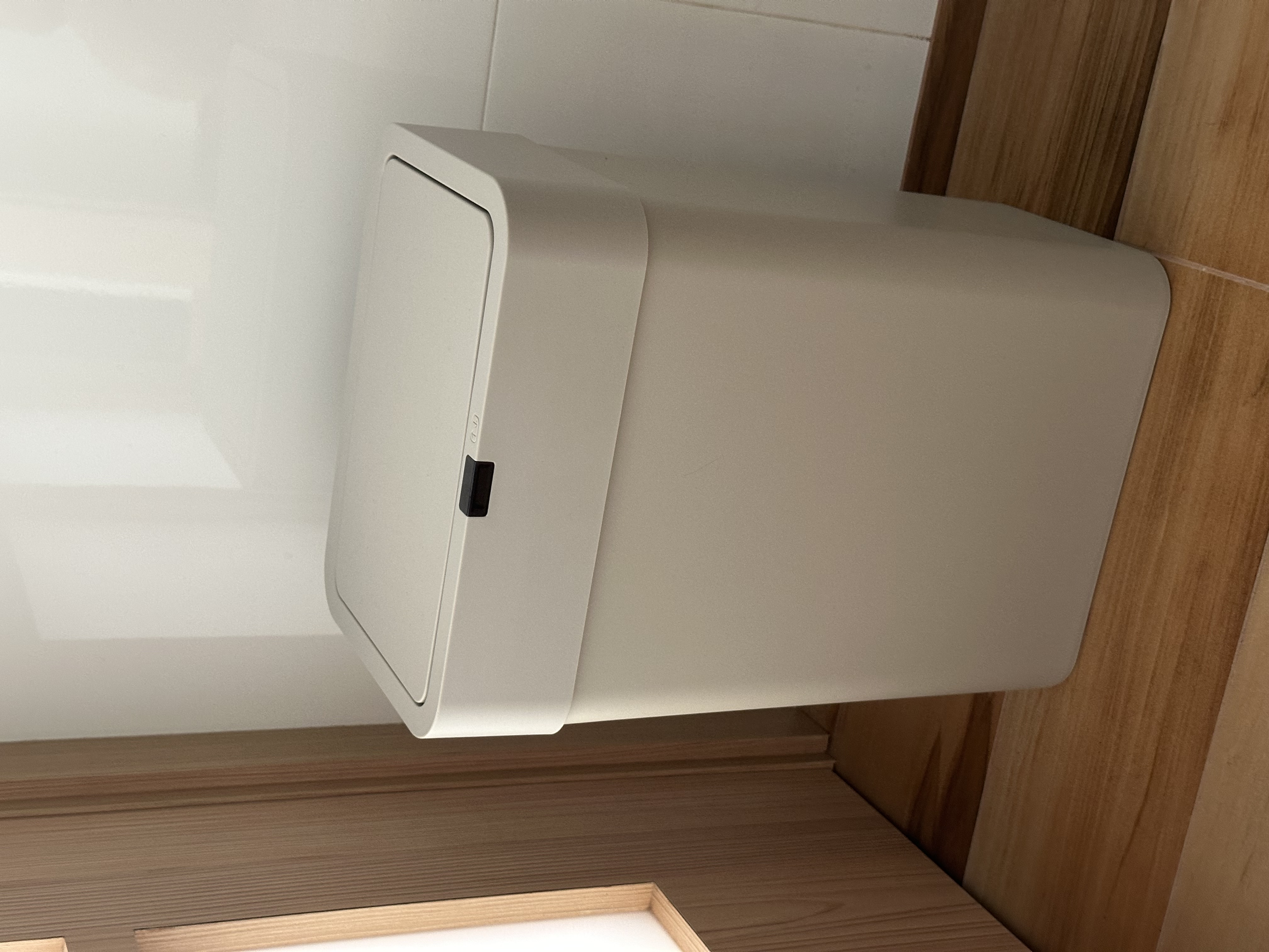 Customer home photo 1: Fits nicely in the kitchen. The only downside is that the opening mechanism can be a bit inconsistent at times.
