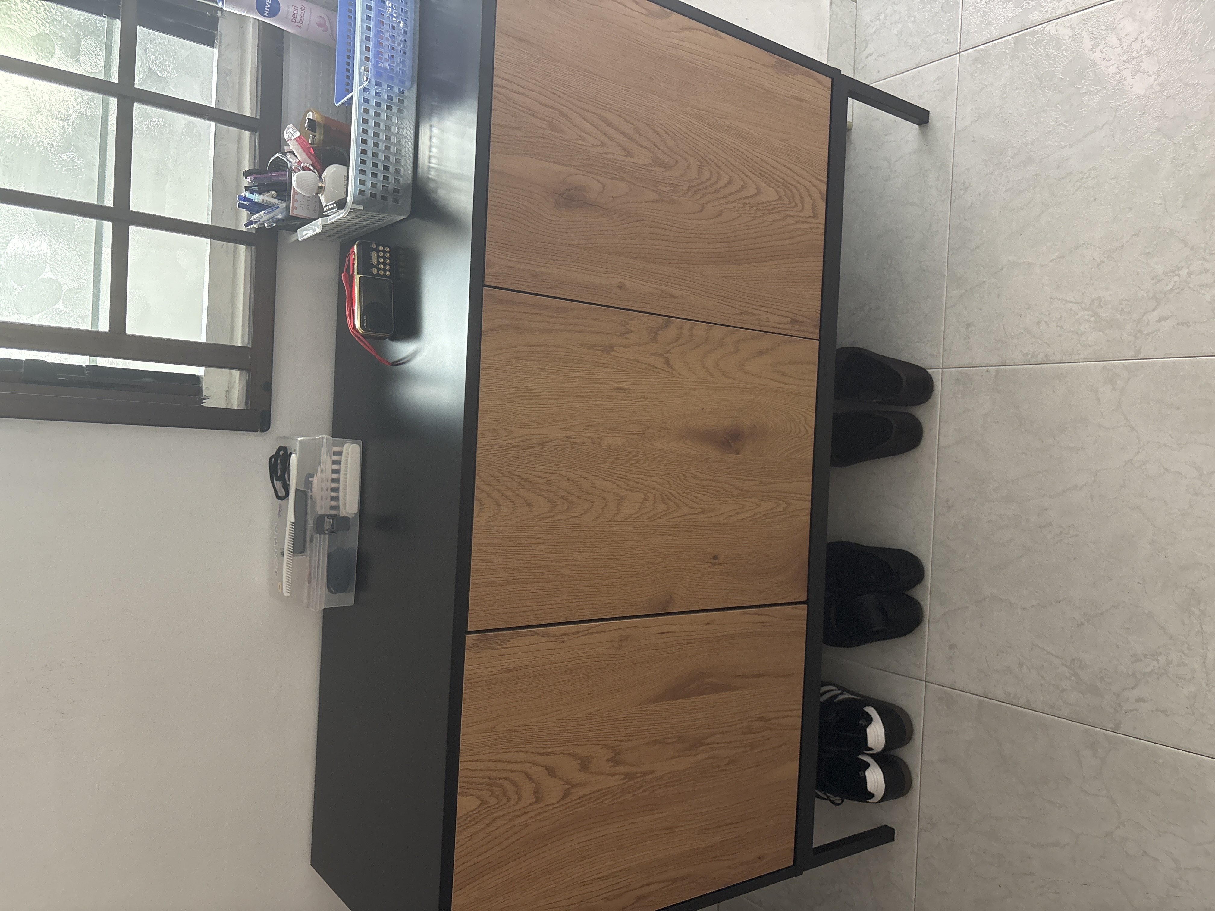 Customer home photo 1: Nice design and sturdy sideboard cabinet but did not notice that the doors was push magnetic opening when I ordered as not stated.
