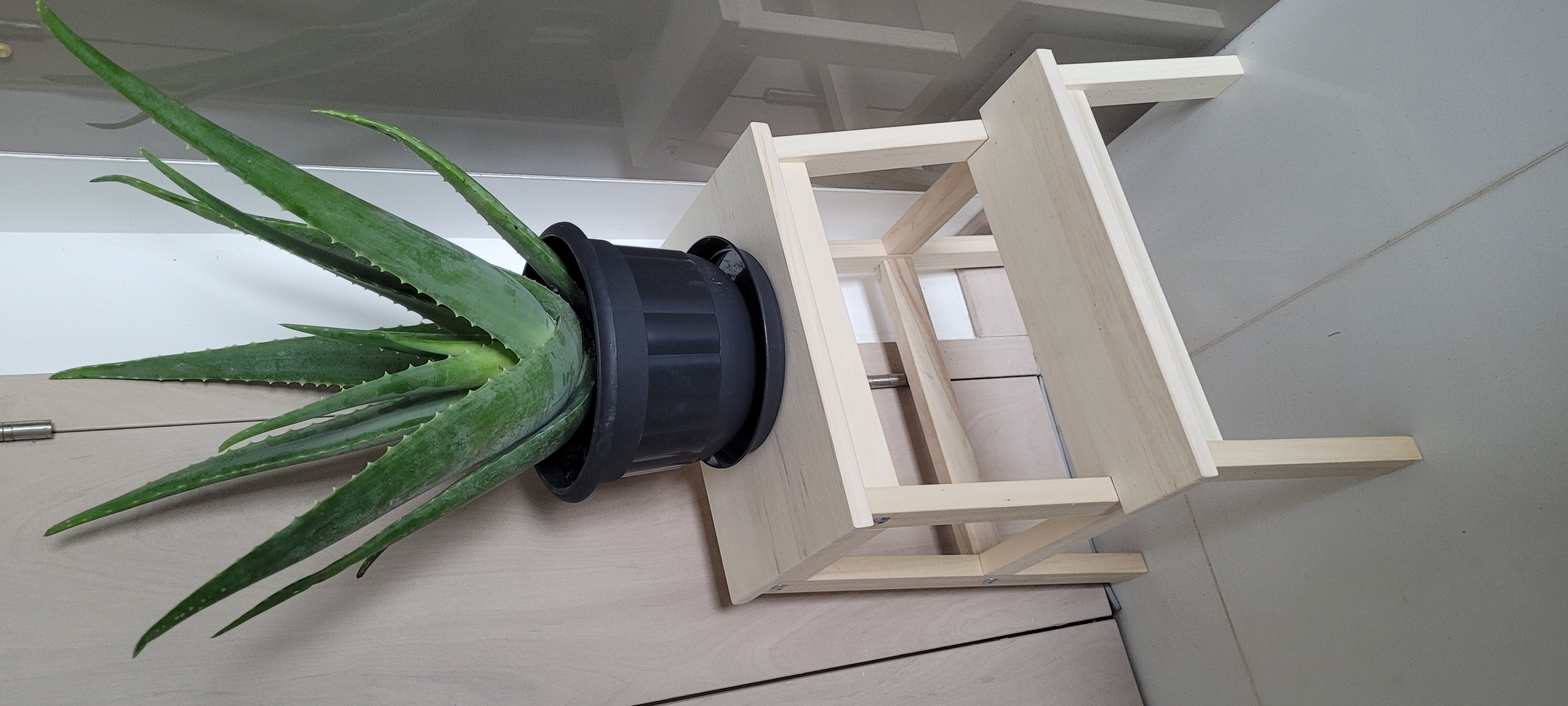 Customer home photo 17: Need a step stool for high to reach places but in the meantime we keep a plant on it by the door. Nice natural piece that takes about 20 minutes to assemble.