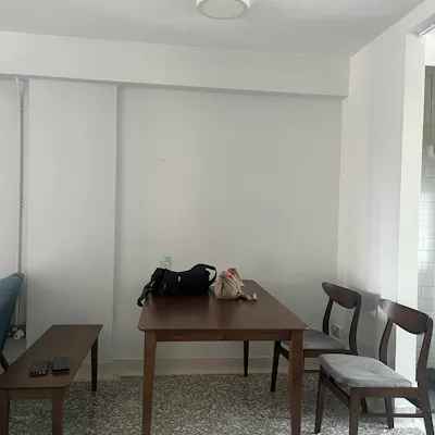 Customer home photo 1: The dining set looks classy and sleek. We love the bench; it adds modernity to the vibes. However, we have observed that there is a creaking sound from the chair when a heavy person sits on it.