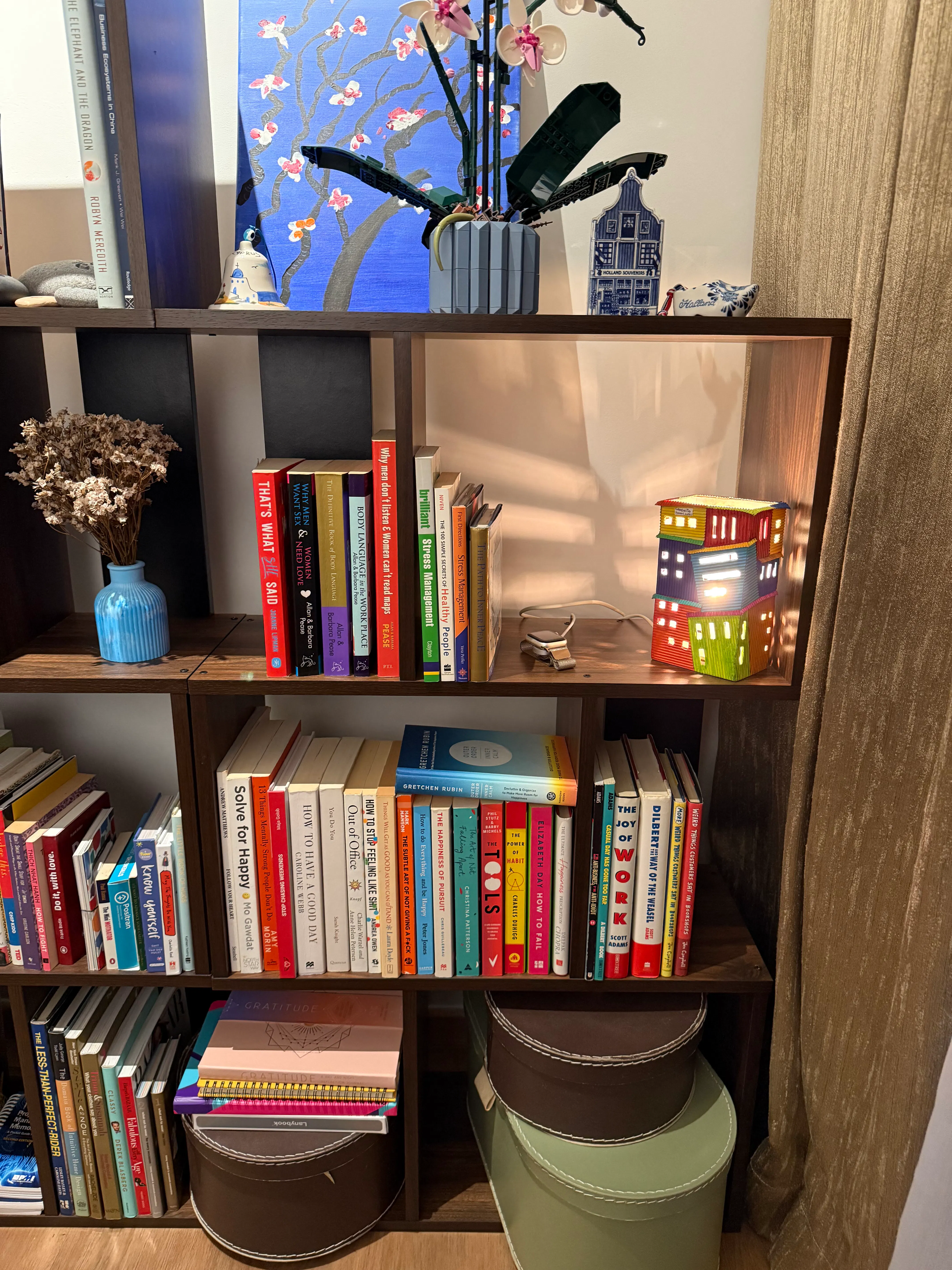Customer home photo 5: Low book shelf, sturdy built in a warm walnut finish.