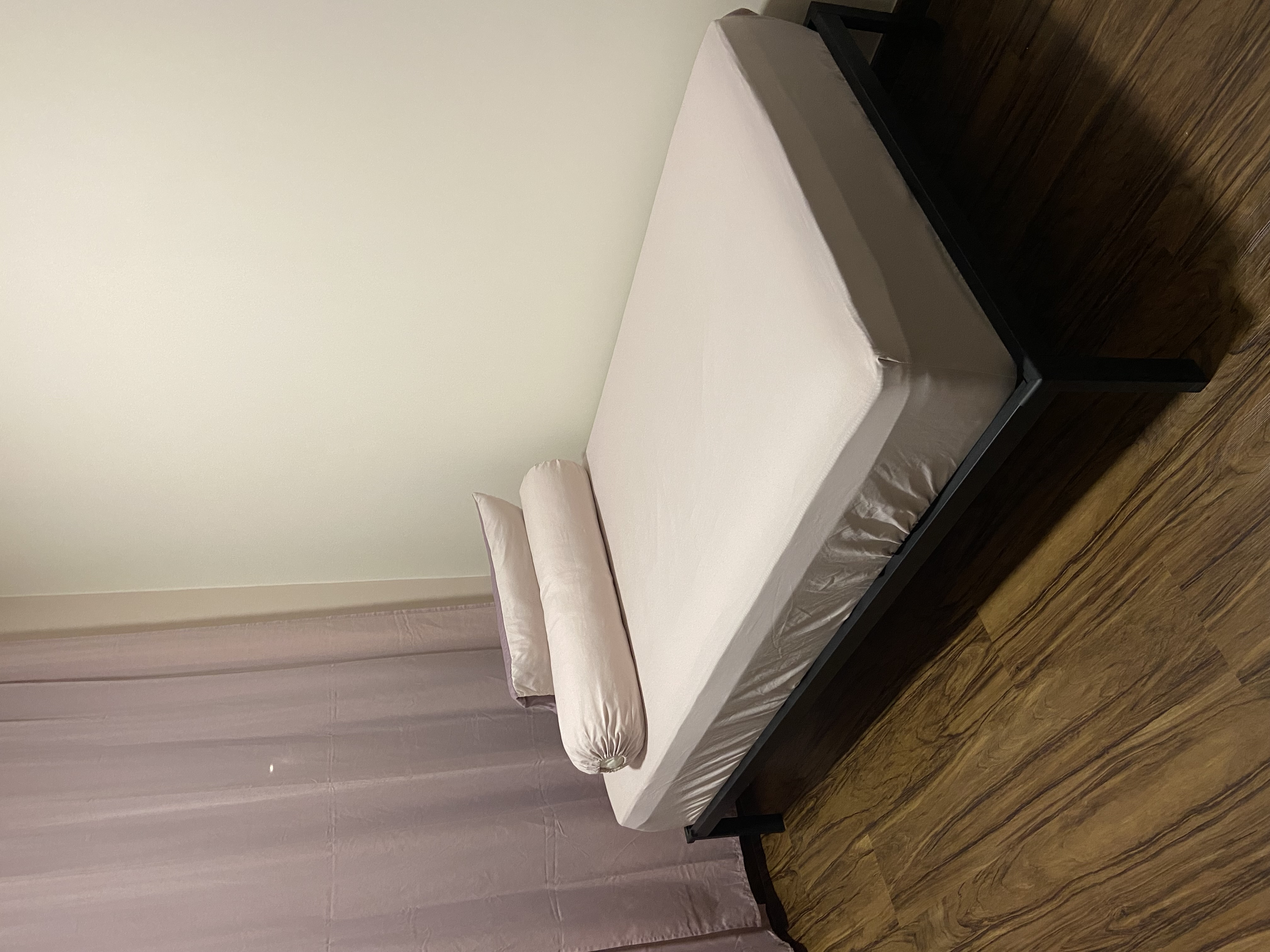 Customer home photo 3: Neat. Mattress snugs in nicely in the bed frame. 
Have sharp edges. Must apply corner protectors to prevent risk of injury.