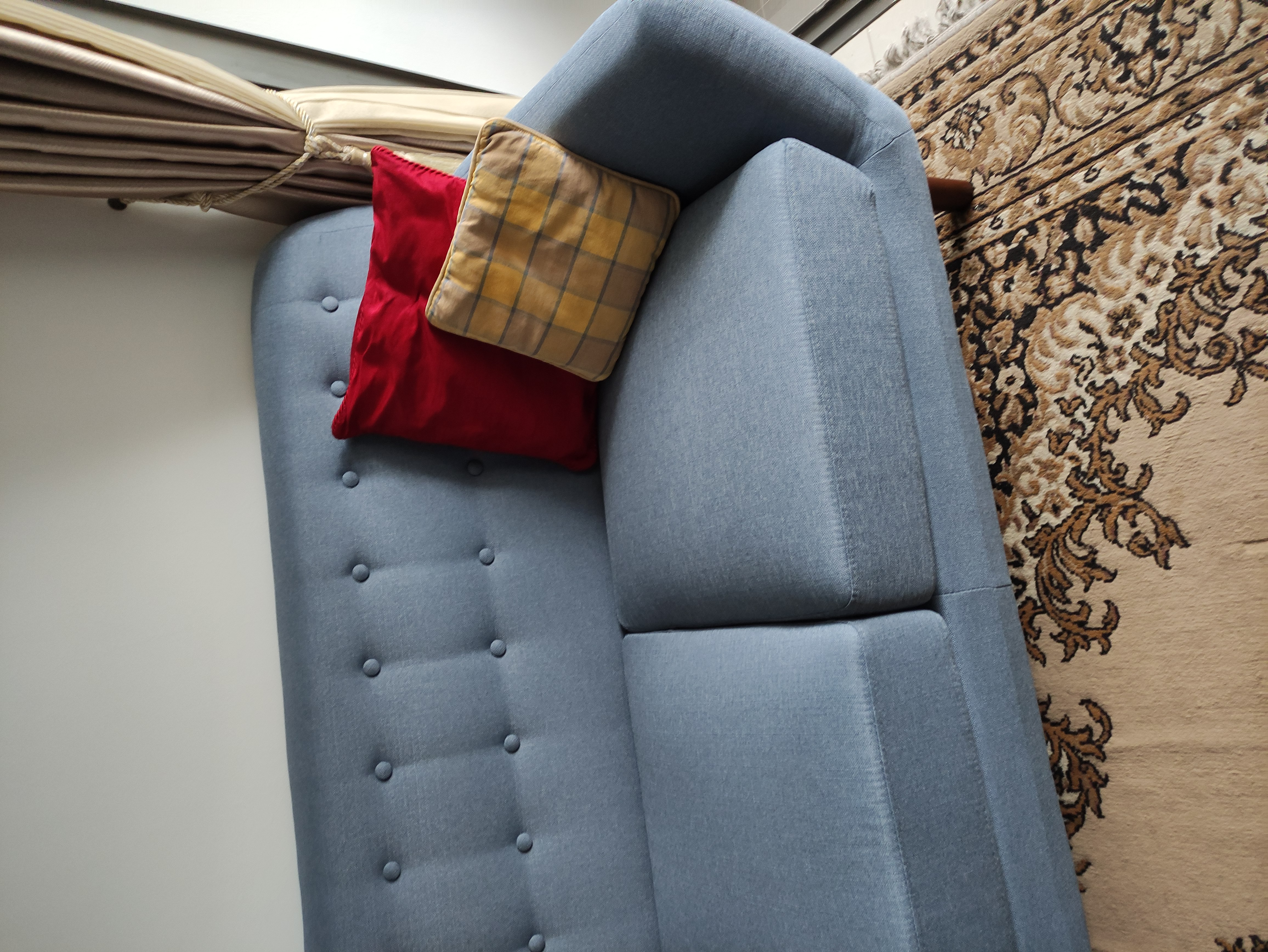 Customer home photo 5: The delivery was smooth, the sofa looks good. The seats are high and back support is good. No sinking in feeling, easy to sit and get up. 
 Surprisingly, the seat cushions were more firm than the one we had tried in store. We are happy with the purchase.