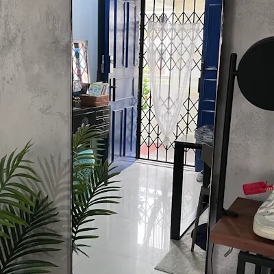 Customer home photo 5: Very high quality. Size is just right for small spaces. Titanium silver frame is classy and sleek.