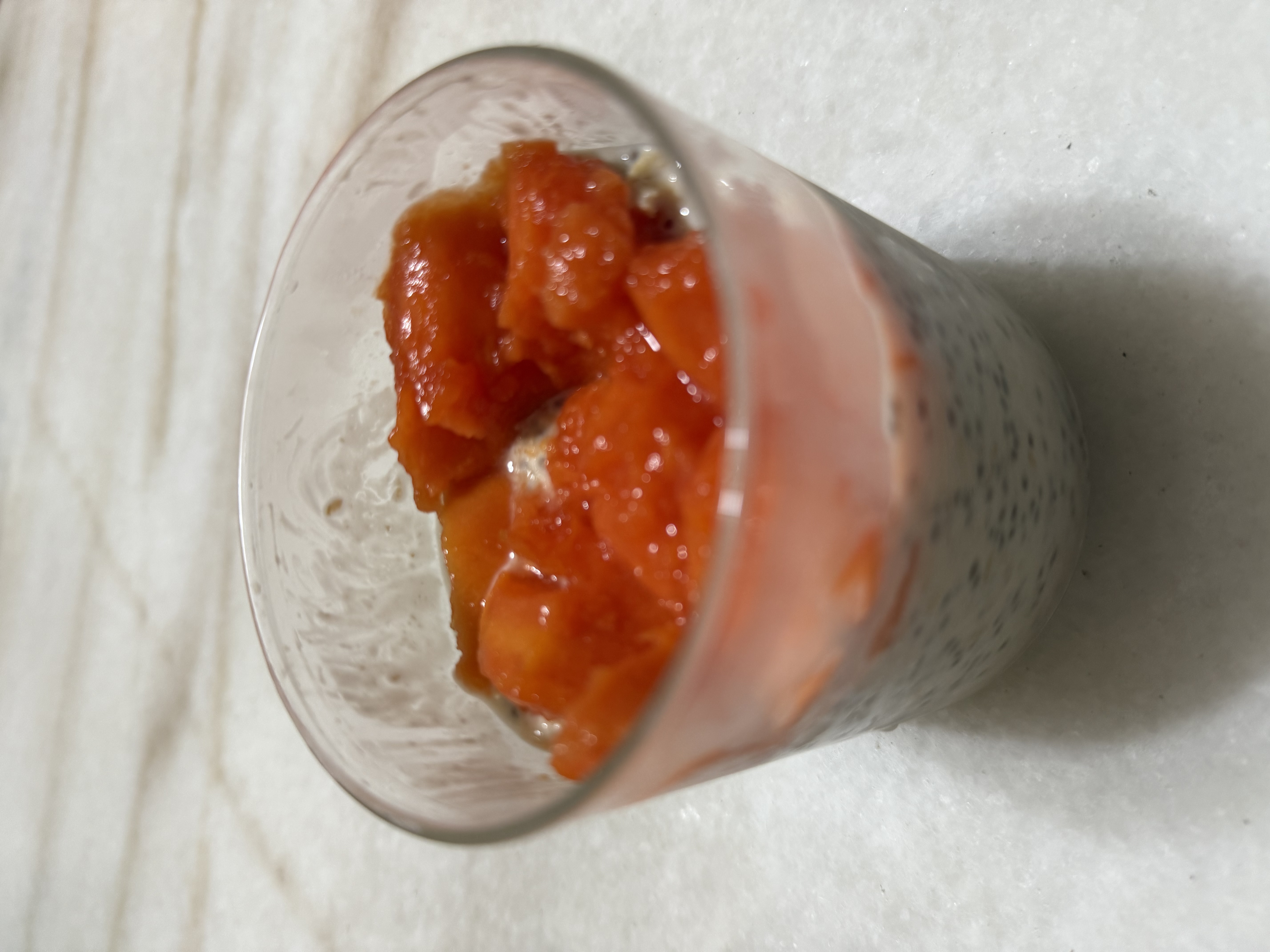 Customer home photo 3: This glass is simple yet stylish, perfect for serving desserts, layered snacks, or even small beverages. The transparent material beautifully showcases the colours and textures of whatever you put inside, making it ideal for chia pudding, parfaits, or fruit cups. It feels sturdy in the hand, and the smooth rim adds a touch of comfort while drinking or spooning out treats. A great addition to any kitchen for both everyday use and special presentations!