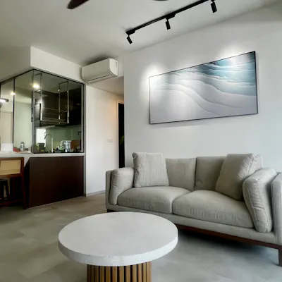 Customer home photo 1: Great addition to my living space, love the fluted finishing and terrazzo top.