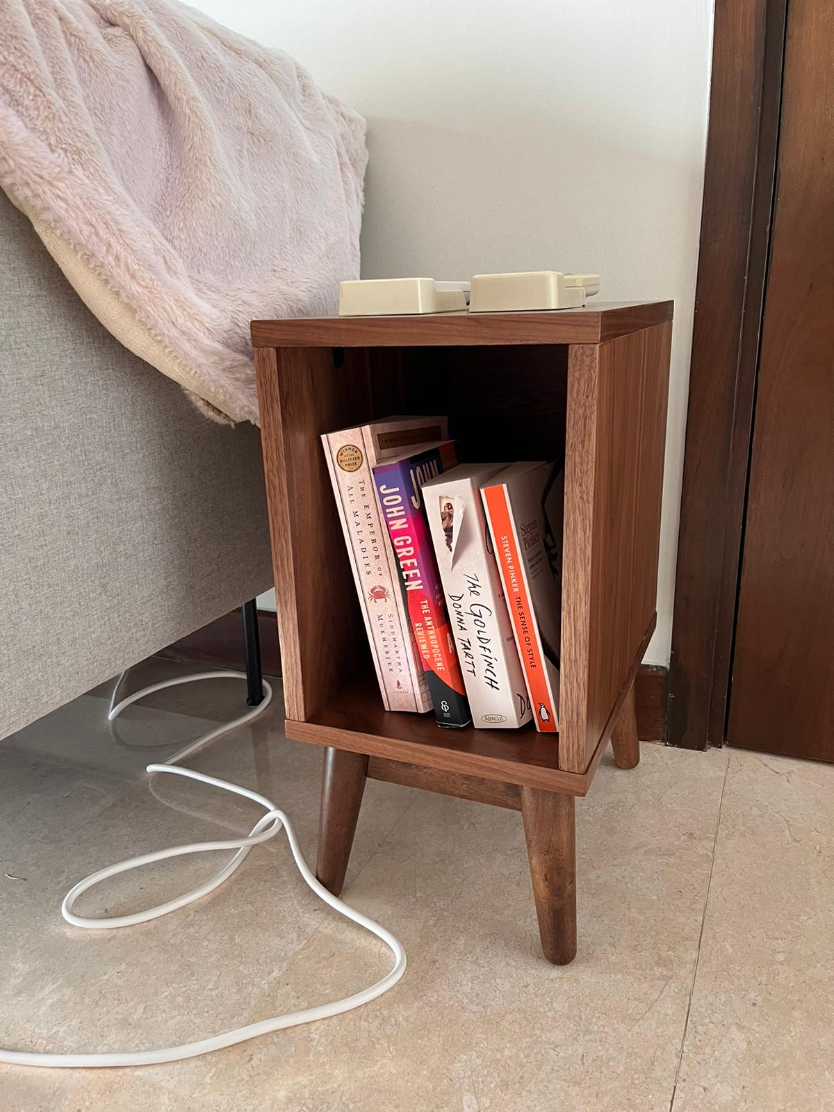 side table with extension shelf