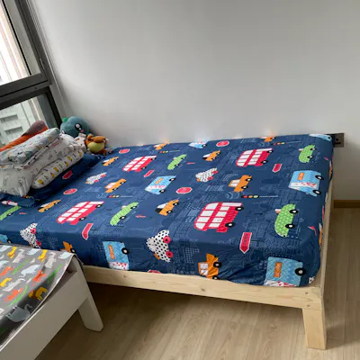 Customer home photo 17: Have been looking for a no frills, small sized and not too expensive super single bed frame for awhile and am so glad to have came across this. Perfect for our small room. Only thing to note is that corners of the bed frame is a little sharp, will be good to have a corner protector.
Delivery was prompt, and setting up was quick and professional. Highly recommended!